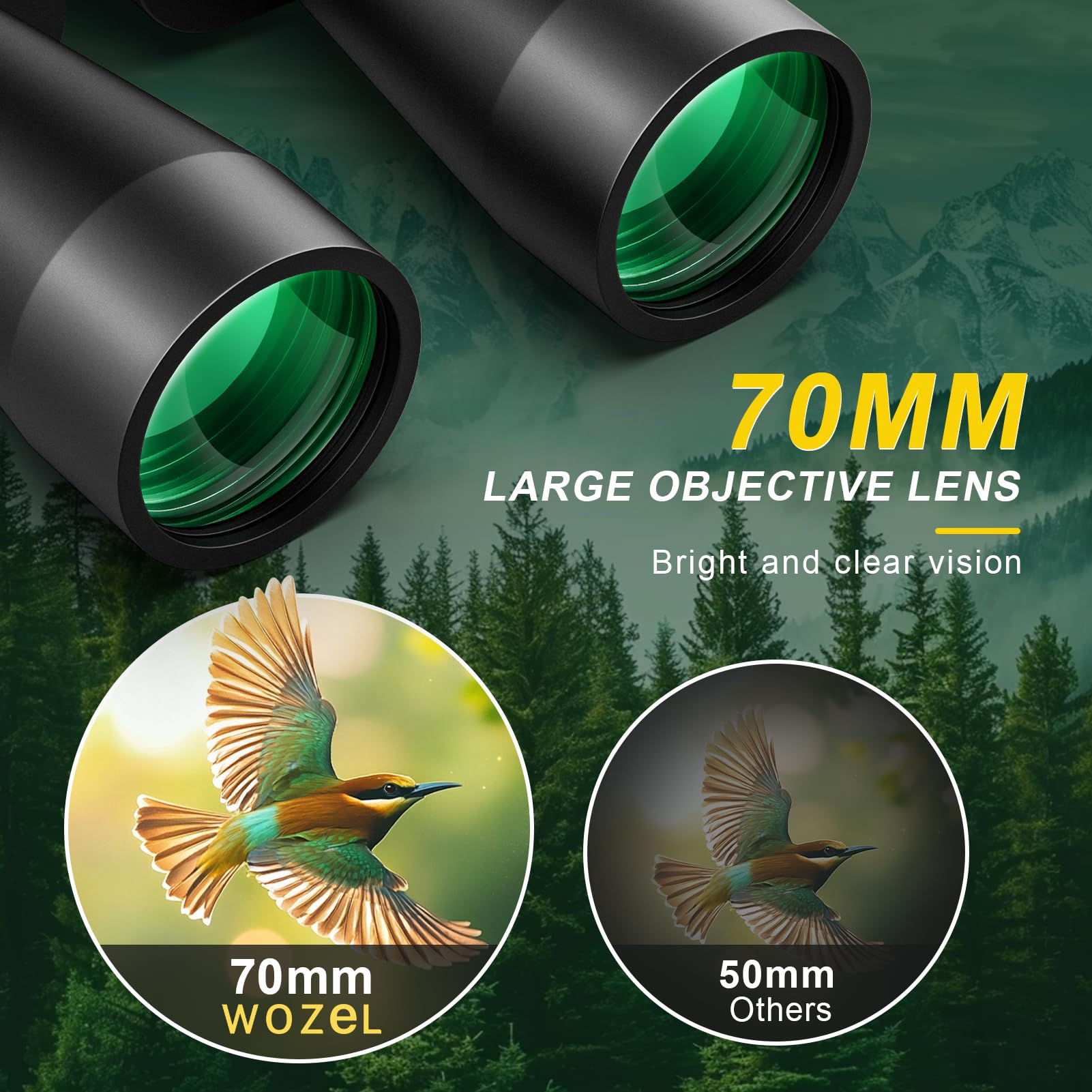 Wozel 20X70 Binoculars For Adults High Powered - Hd Bird Binoculars With Clear Low Light Vision - Powerful Binocular For Bird Watching Hunting Travel Outdoor Hiking