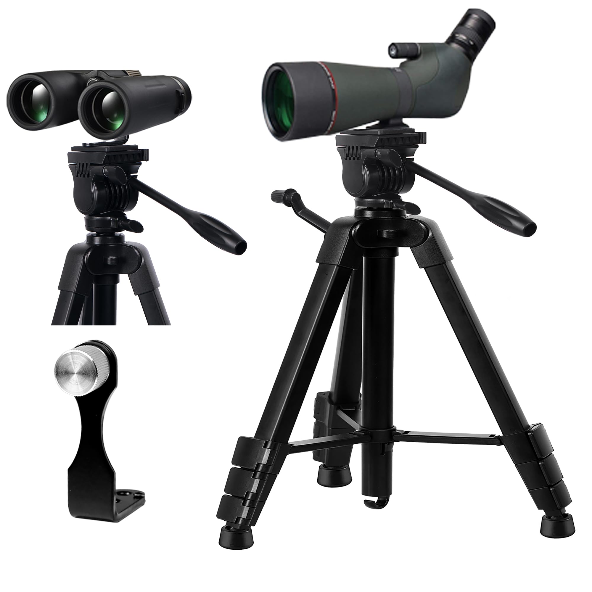 Lcncy Spotting Scope Tripod, Shooting Tripod And Compact Shooting Stand Rest Hunting V Yoke, With Binoculars Adapter And Removable 360° Rotate Fluid Head, Perfect For Binoculars, Spotting Scope, Shooting