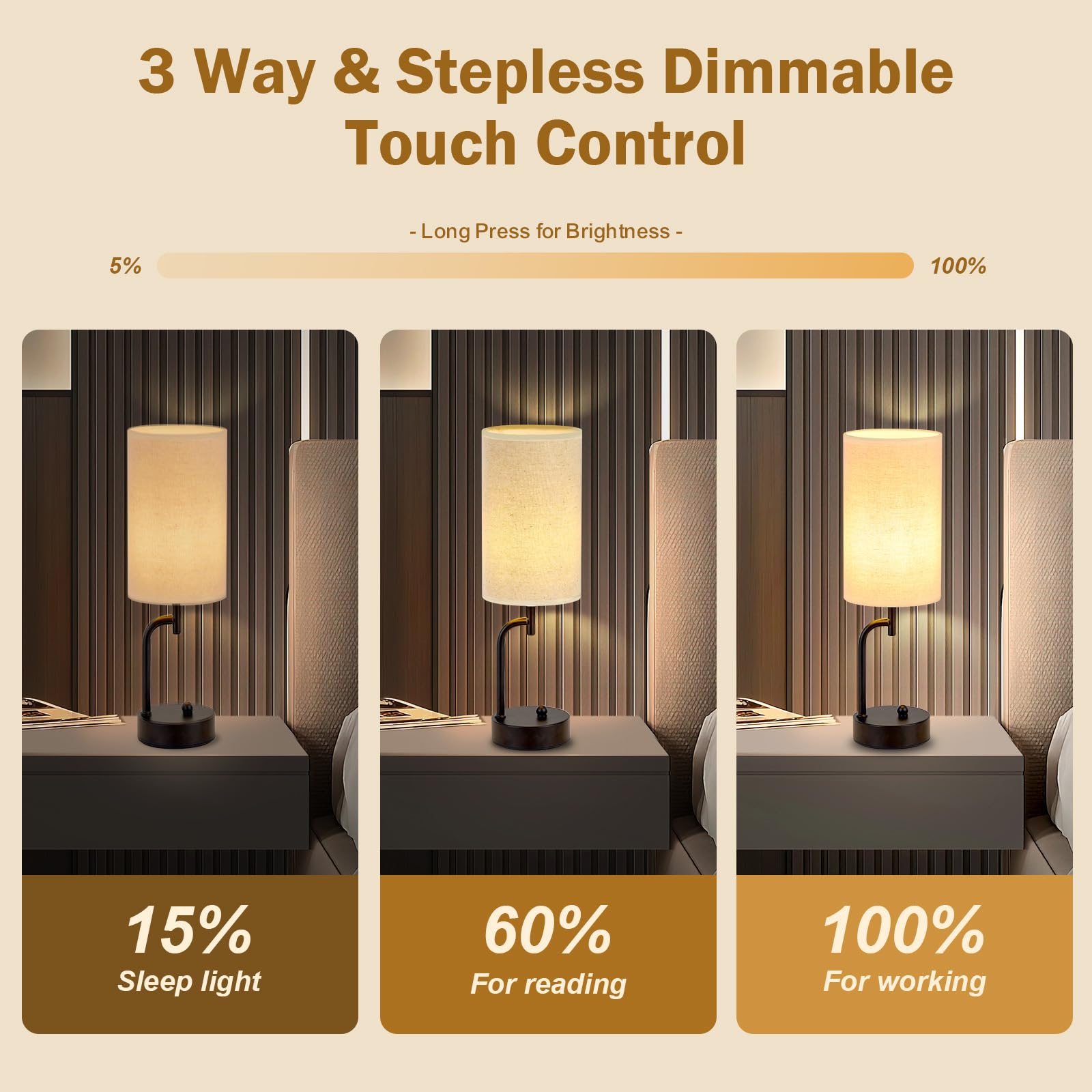 Dreamholder 2 Pack Cordless Bedside Table Lamp, 5000Mah Rechargeable Battery Operated Touch Desk Lamp, 3 Way&Stepless Dimmable Portable Nightstand Lamp For Bedroom/Office, Bulb Included, Black