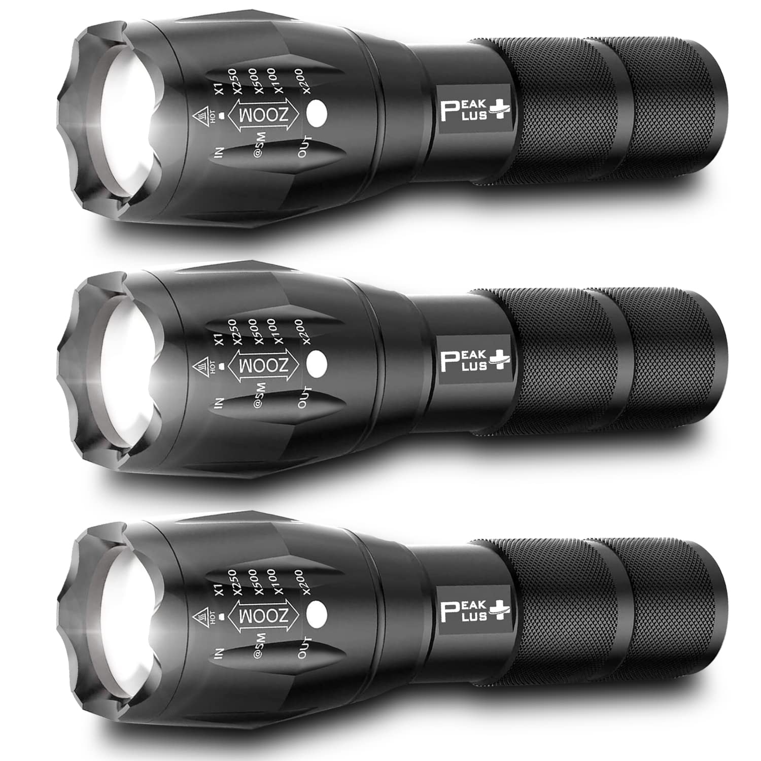 Peakplus Led Tactical Flashlights High Lumens, Zoomable, 5 Modes Bright Led Flashlights For Emergencies, Camping, Outdoor Led Flash Lights Battery Powered, Handheld Flashlights (3 Pack) Lfx1050