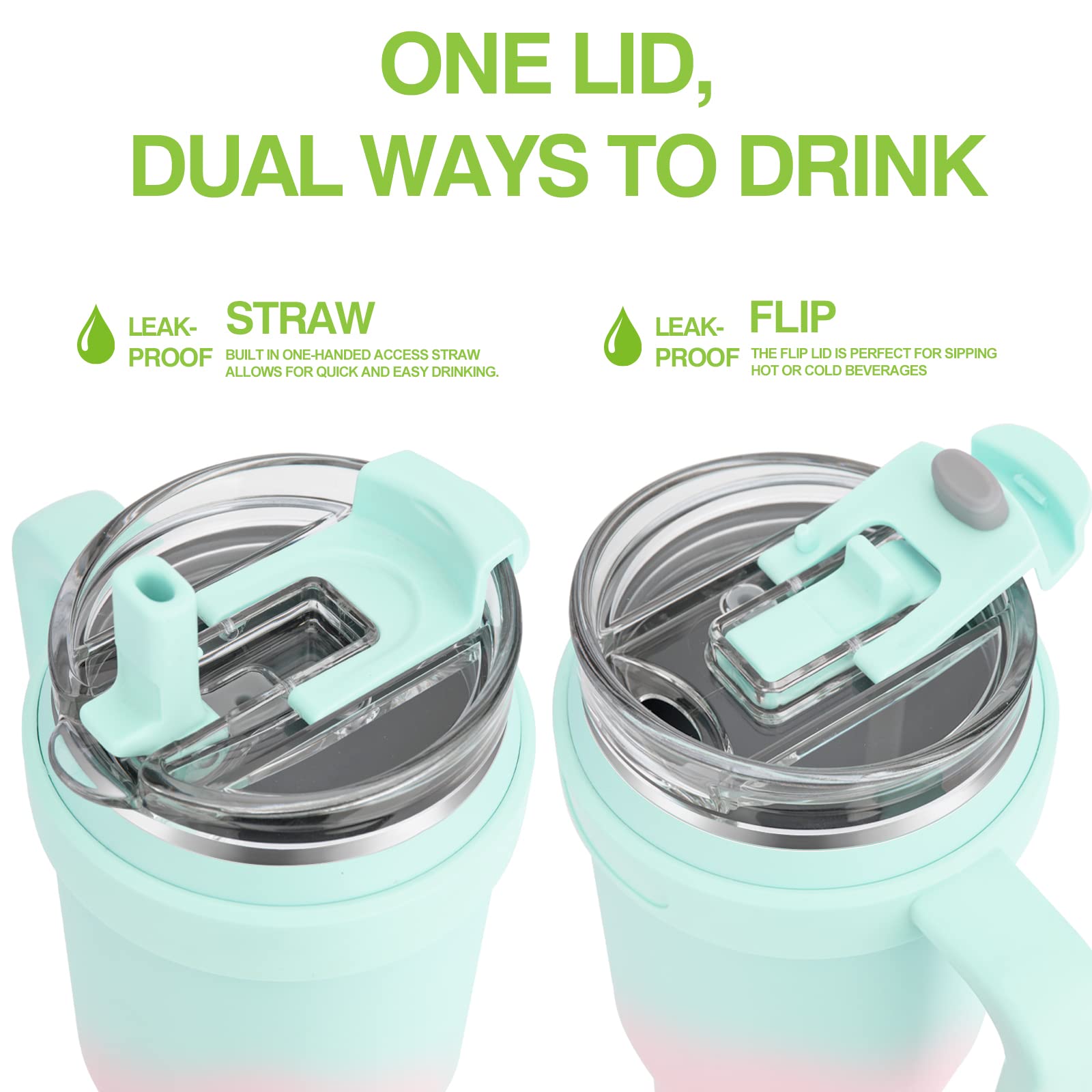 Zukro 40 Oz Mug Tumbler With Handle And Flip Straw, Leakproof Vacuum Insulated Stainless Steel Cup