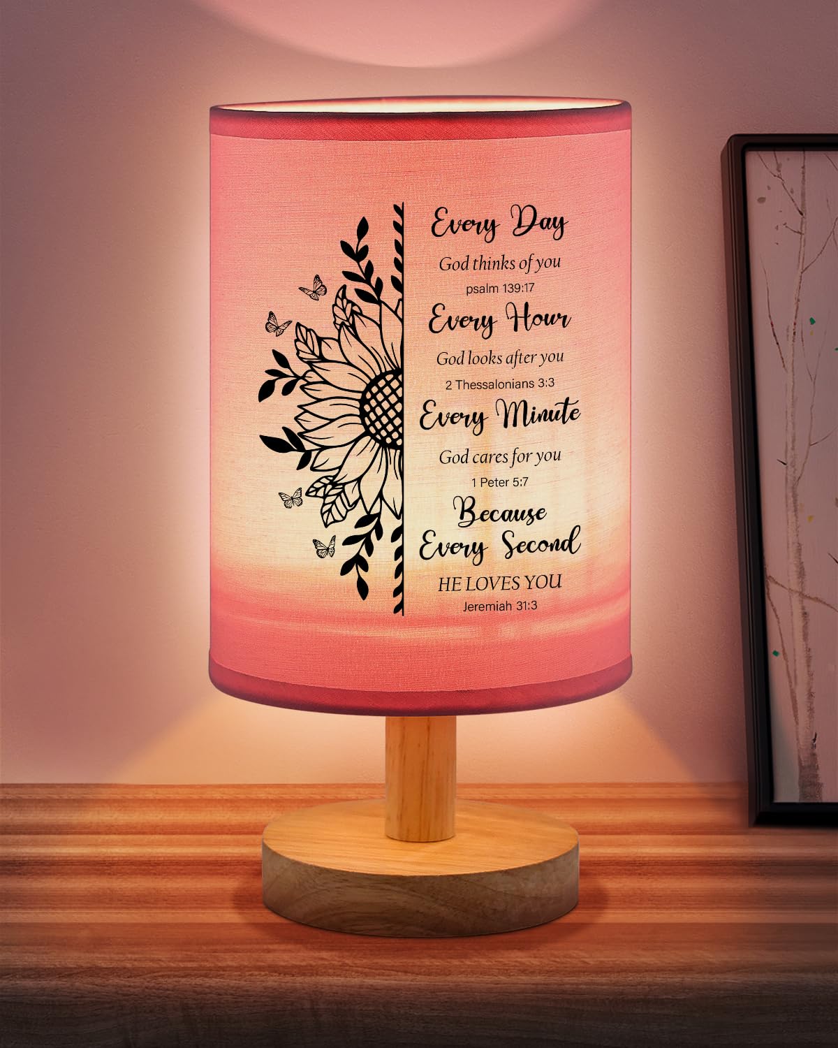Calibron Christian For Women Table Lamp, Religious For Women With Bible Verse Prayer Inspirational Fabric Lamp Spiritual For Friend (Pink)