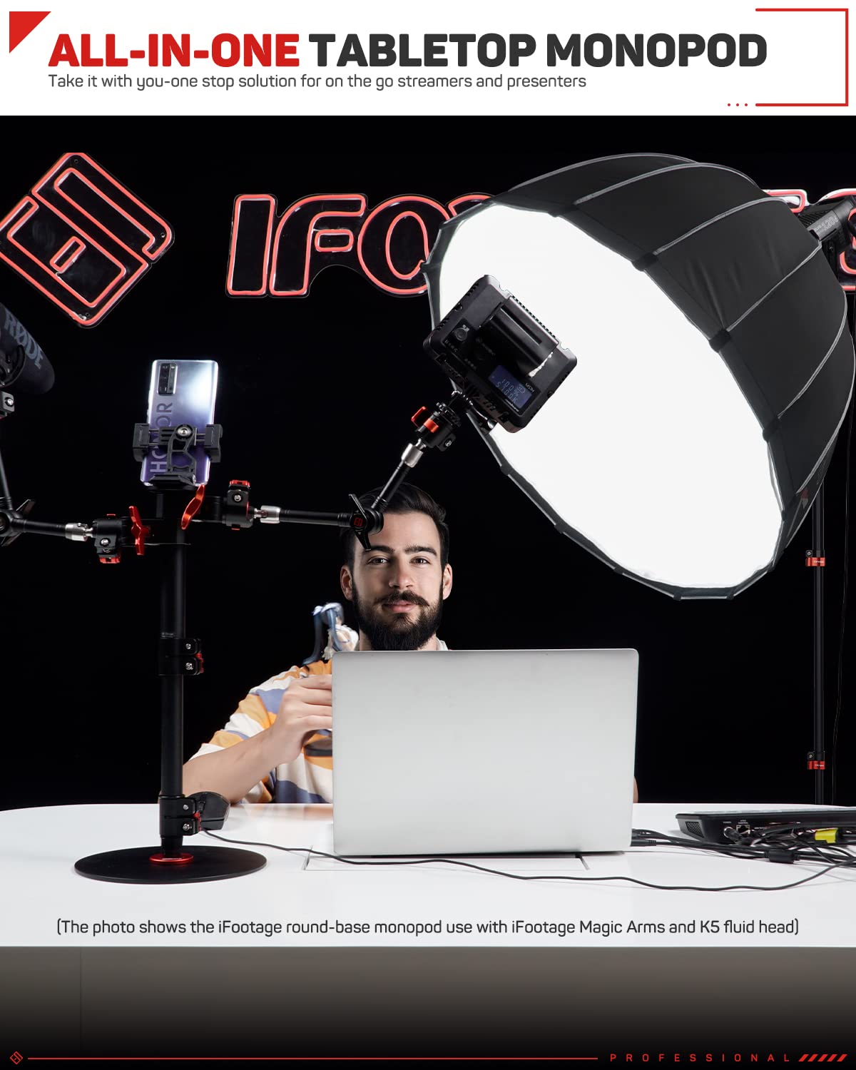 Ifootage Mini Tripod For Camera And Round Base Monopod, Professional Tabletop Tripod With Pedal For Photography, Aluminum Camera Monopod With Base, Base-P