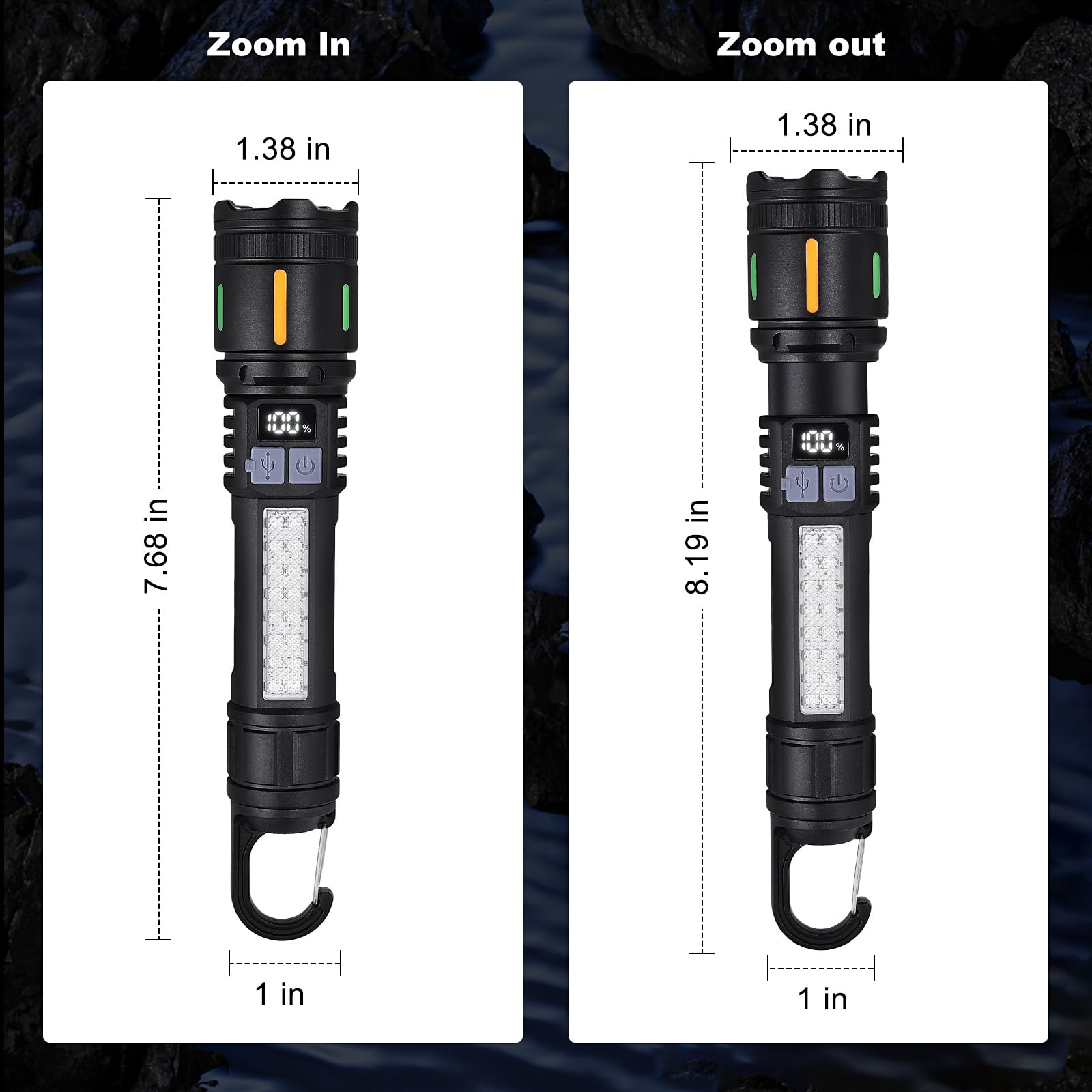 Ciwuzxs Rechargeable Led Flashlights High Lumens - 3000Lm Super Bright Utility Flashlight With Cob Sidelight And Hook, 5 Light Modes, Ipx6 Waterproof, For Camping, Repairs, And Home Emergencies. （2 Pack）
