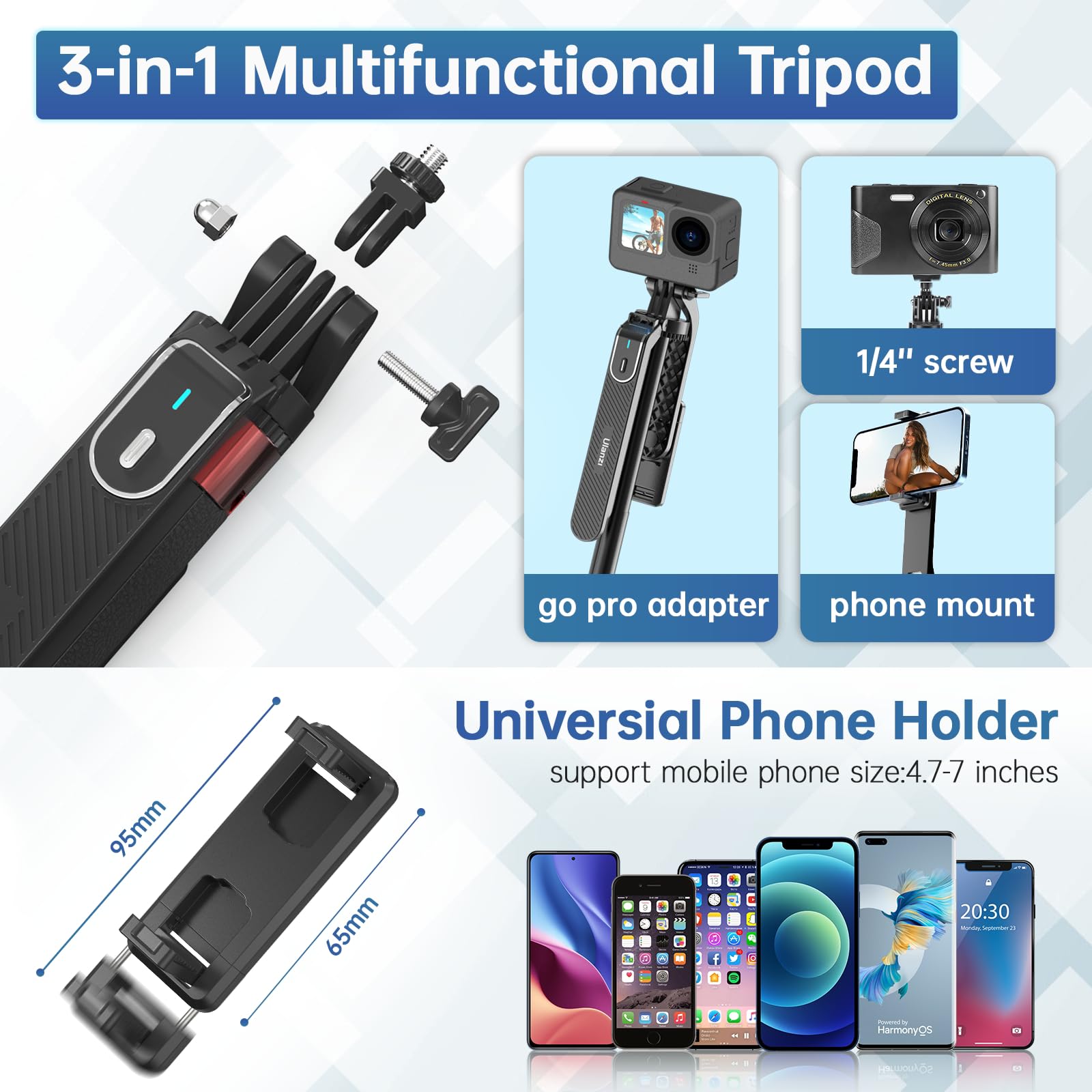 Ulanzi Ma09 Selfie Stick Tripod, 71'' Extendable Phone Tripod With Remote, Portable Cellphone Stand Quadrapod For Iphone/Samsung/Camera/Gopro