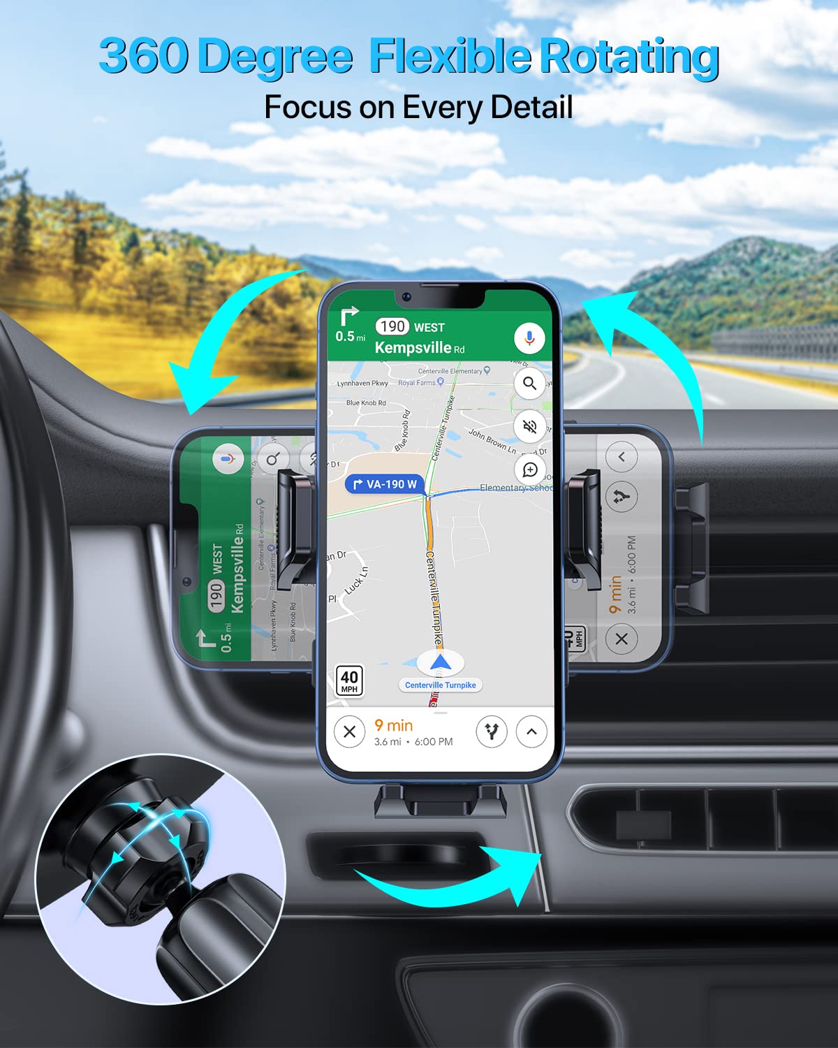 Miracase   Universal Car Phone Holder Mount For Air Vent, Sturdy And Thick Case Friendly Hands- Mount For Iphone, Samsung, And All Smartphones