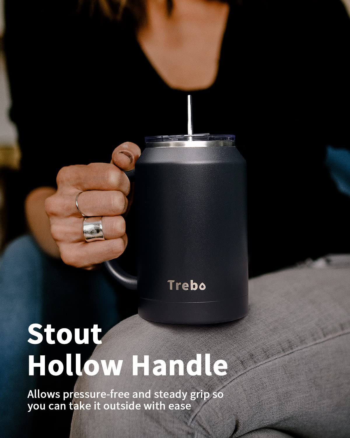 Trebo 32 Oz Stainless Steel Mug Tumbler With Handle, Vacuum Insulated Metal Iced Coffee Cup