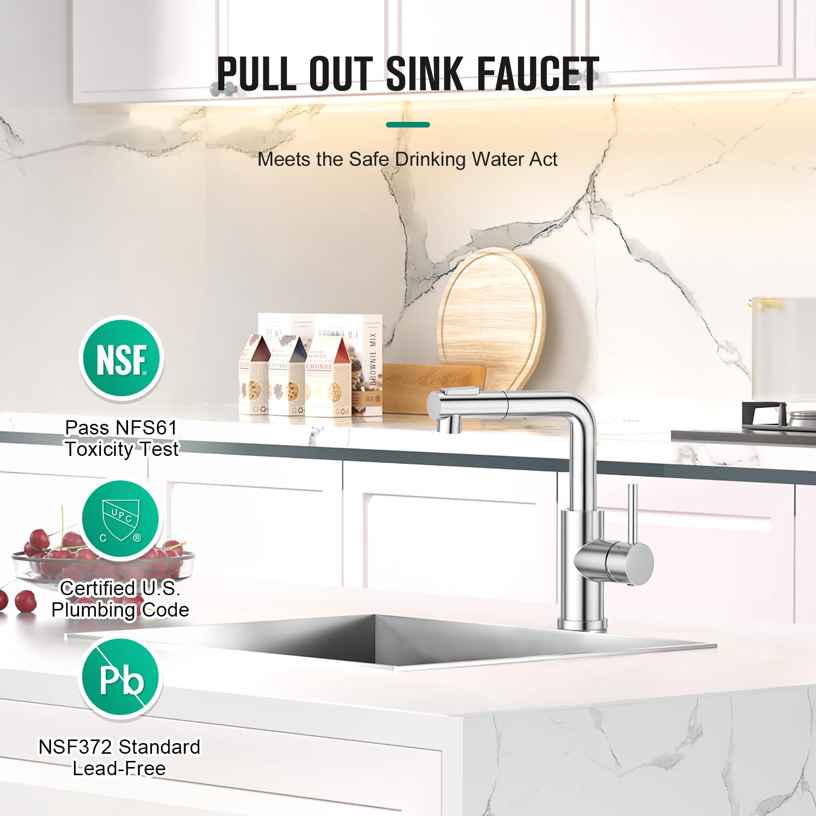Crea Kitchen Faucets With Sprayer - Pull Out Bathroom Faucet - Single Hole/Handle Bar Sink Faucets For Mini Pre Sink Rv Outdoor Laundry Room - Chrome Stainless Steel
