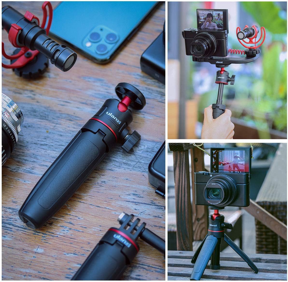 Yiliwit Mt-08 Black Mini Tripod For Camera, 1/4" Screw Universal For Sony/Canon/Nikon/Fujifilm Vlog Camera, Extendable Handheld Portable Vlogging Tripod Mount, Video Shooting Filming Table Stand