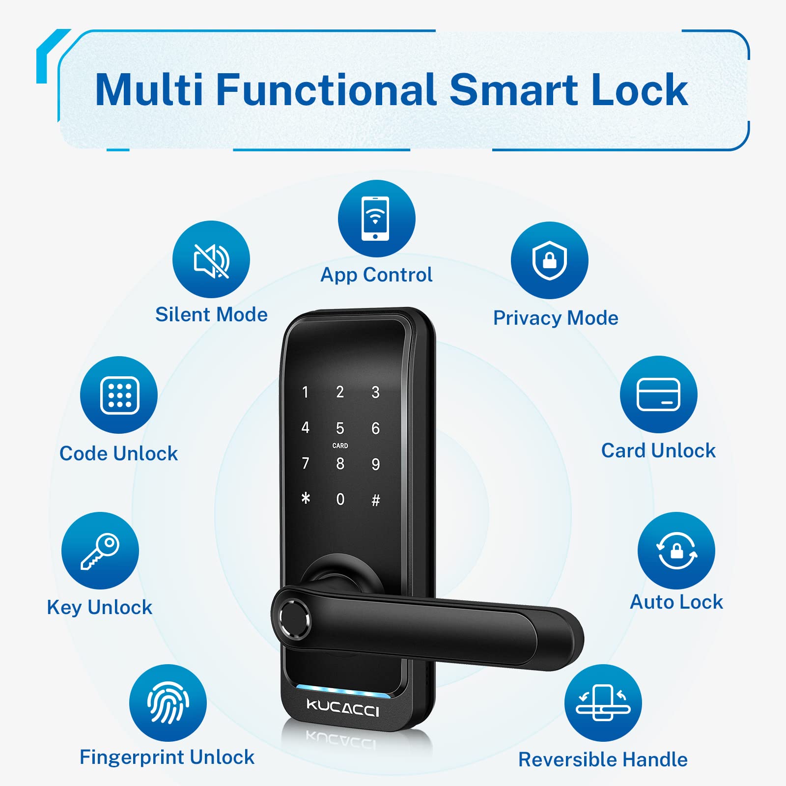 Kucacci Smart Door Lock With Handle: Keyless Entry Digital Door Lock For Front Door - Fingerprint Keypad Smart Dnob - Generate Passcode Remotely - App Control - Easy Installation(Black)