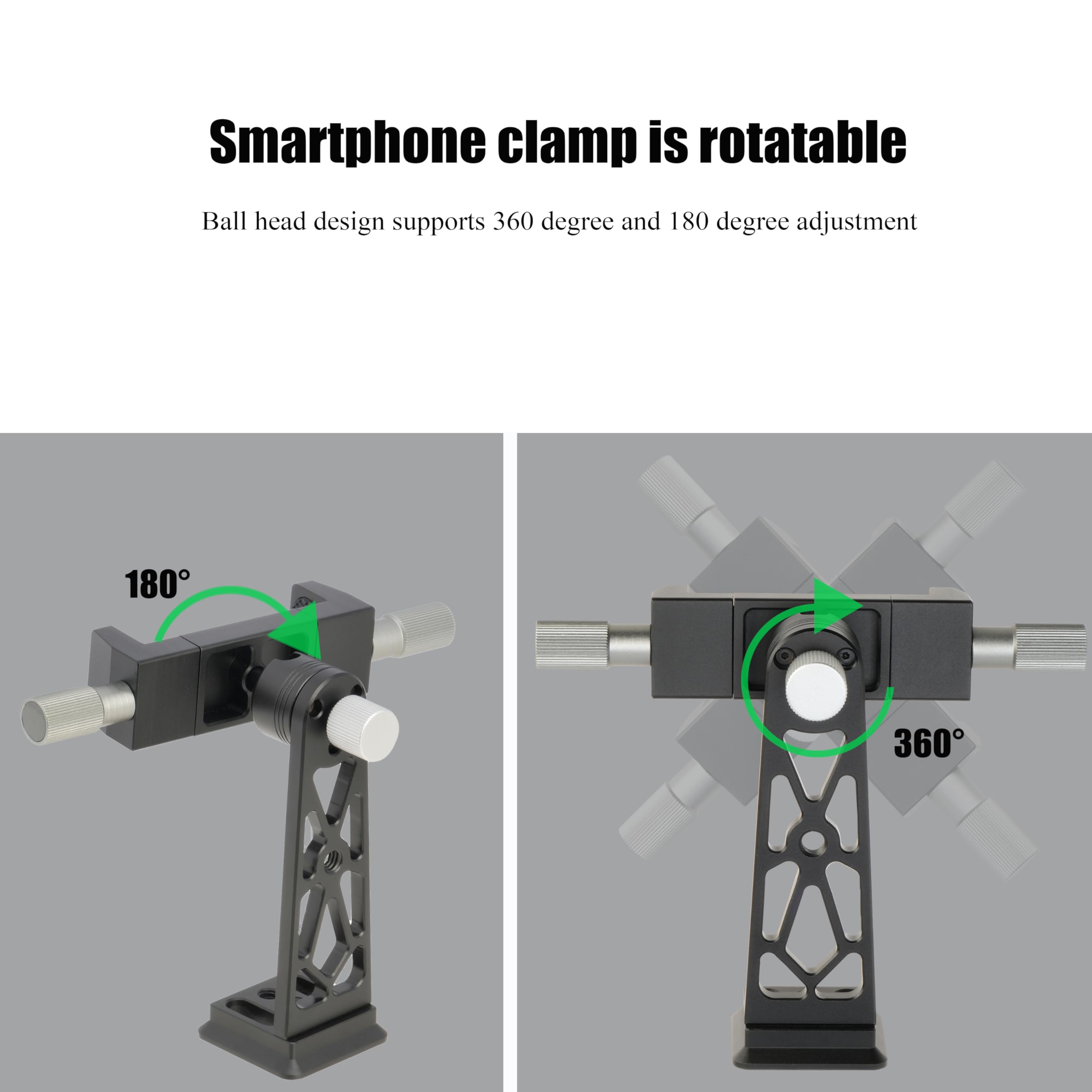 Fotga Aluminum Smartphone Tripod Mount Adapter For Iphone Samsung Huawei Cell Phone Clamp Stand Holder Desktop Tripod Video Live Streaming Vlogging,360°Rotatable,Arca Swiss Base 1/4" 3/8" Holes