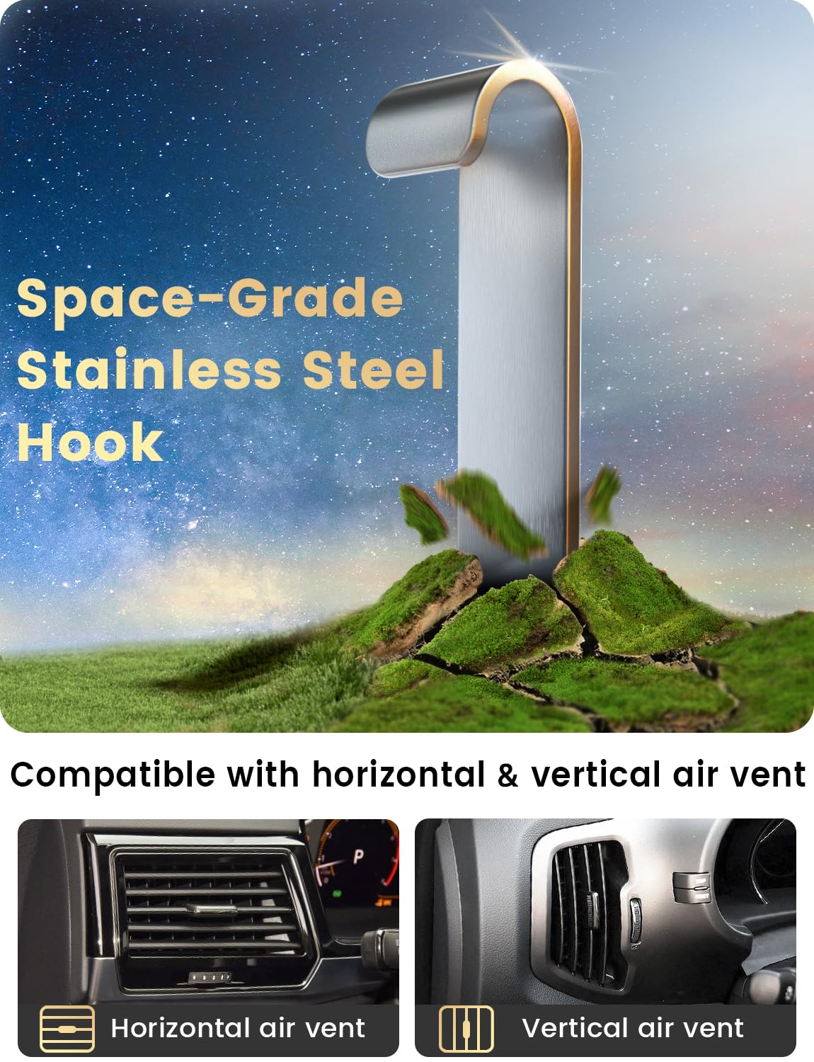 Holdersafe Phone Mount For Car Vent: [Never Blocking] Air Vent Cell Phones Holder For Iphone & Samsung Android Smartphone [Thick Cases Friendly] Hands- Auto Mobile Phone Stand