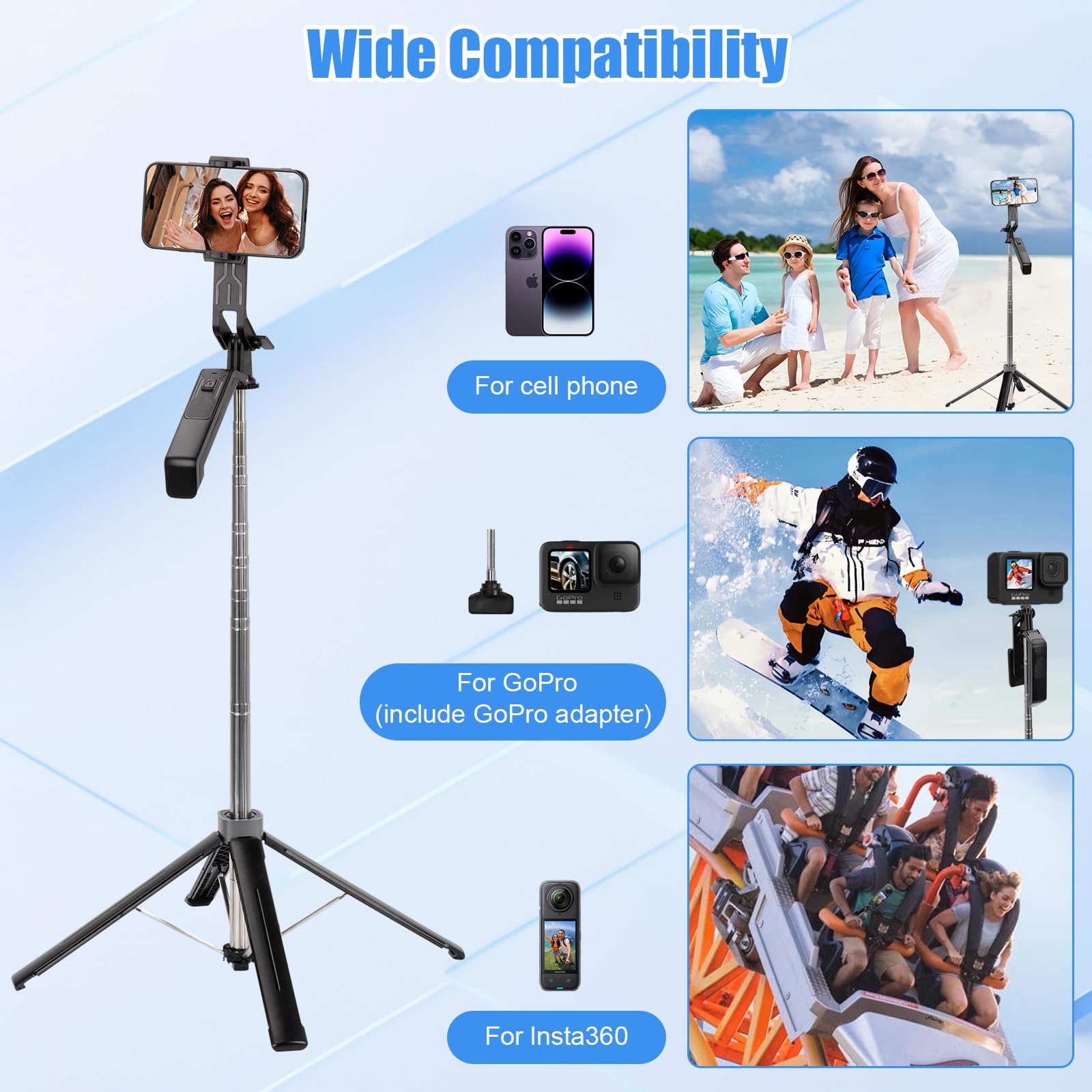 Longzhuo Selfie Stick Tripod, 70.87" Cell Phone Tripods, Extendable Tripod Selfie Stick For Iphone Stainless Steel Travel Tripods 360° Rotating Phone Stand For Video Recording