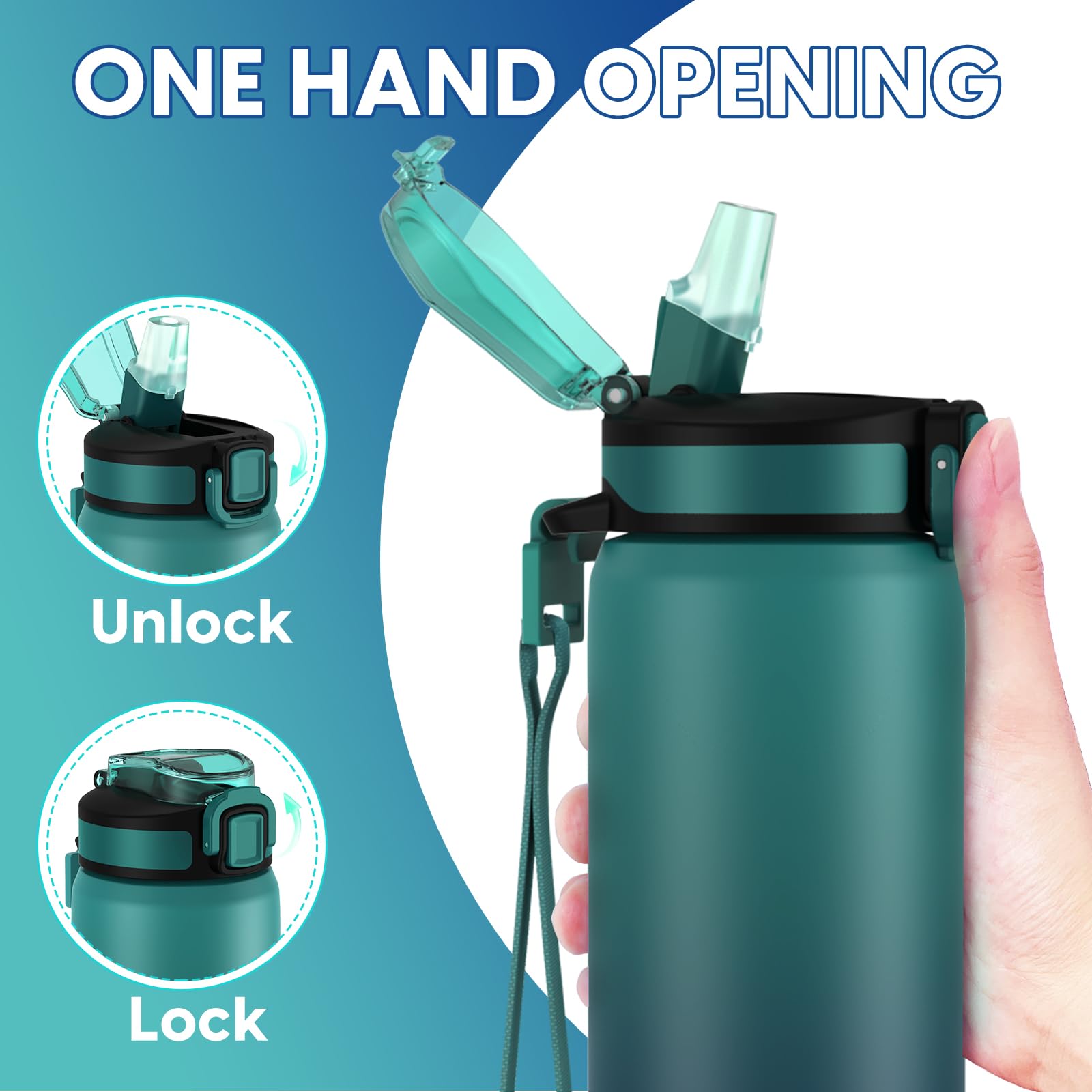 24Oz Leakproof Insulated Water Bottle With Straw, Double Wall, 18/8 Stainless Steel Drinking Bottle