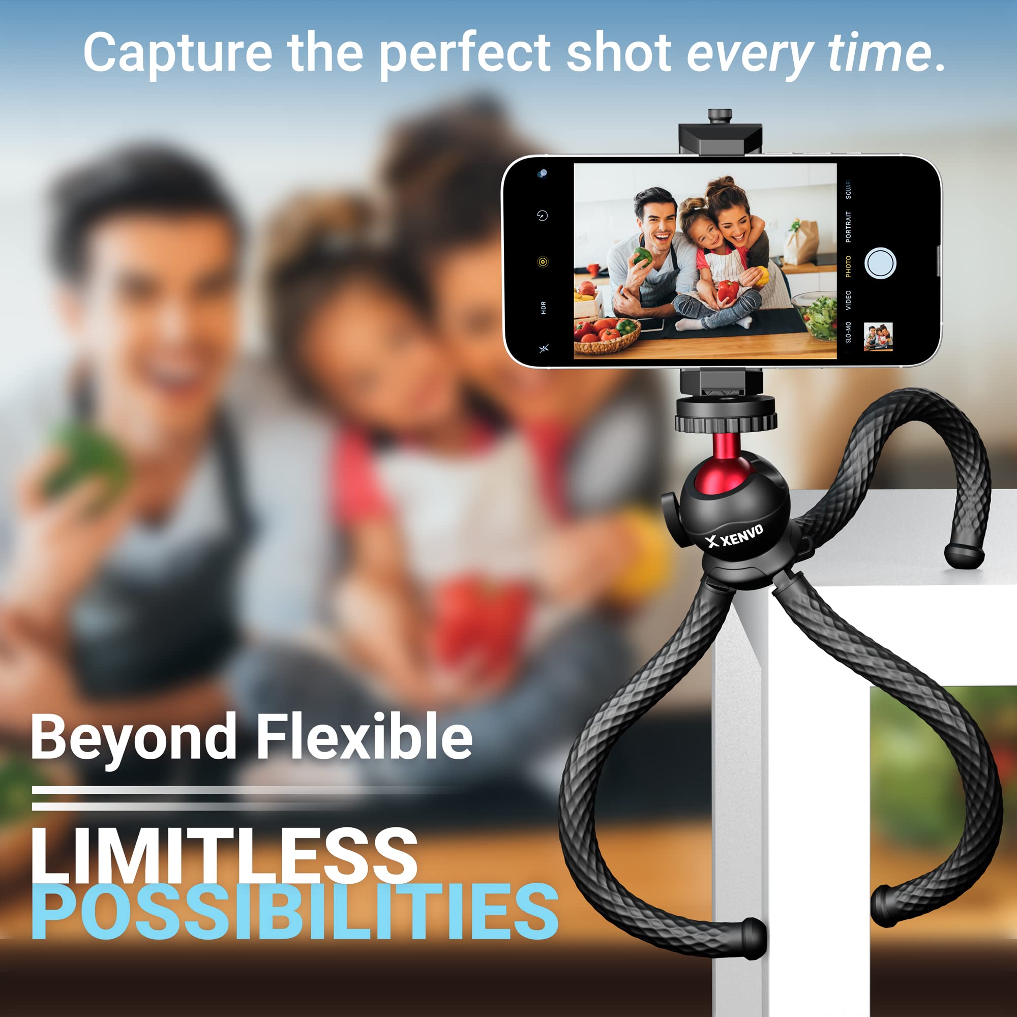 Xenvo Squidgrip Flexible Cell Phone Tripod And Portable Action Camera Holder - Compatible With Iphone, Gopro, Android, Samsung, Google Pixel And All Mobile Phones