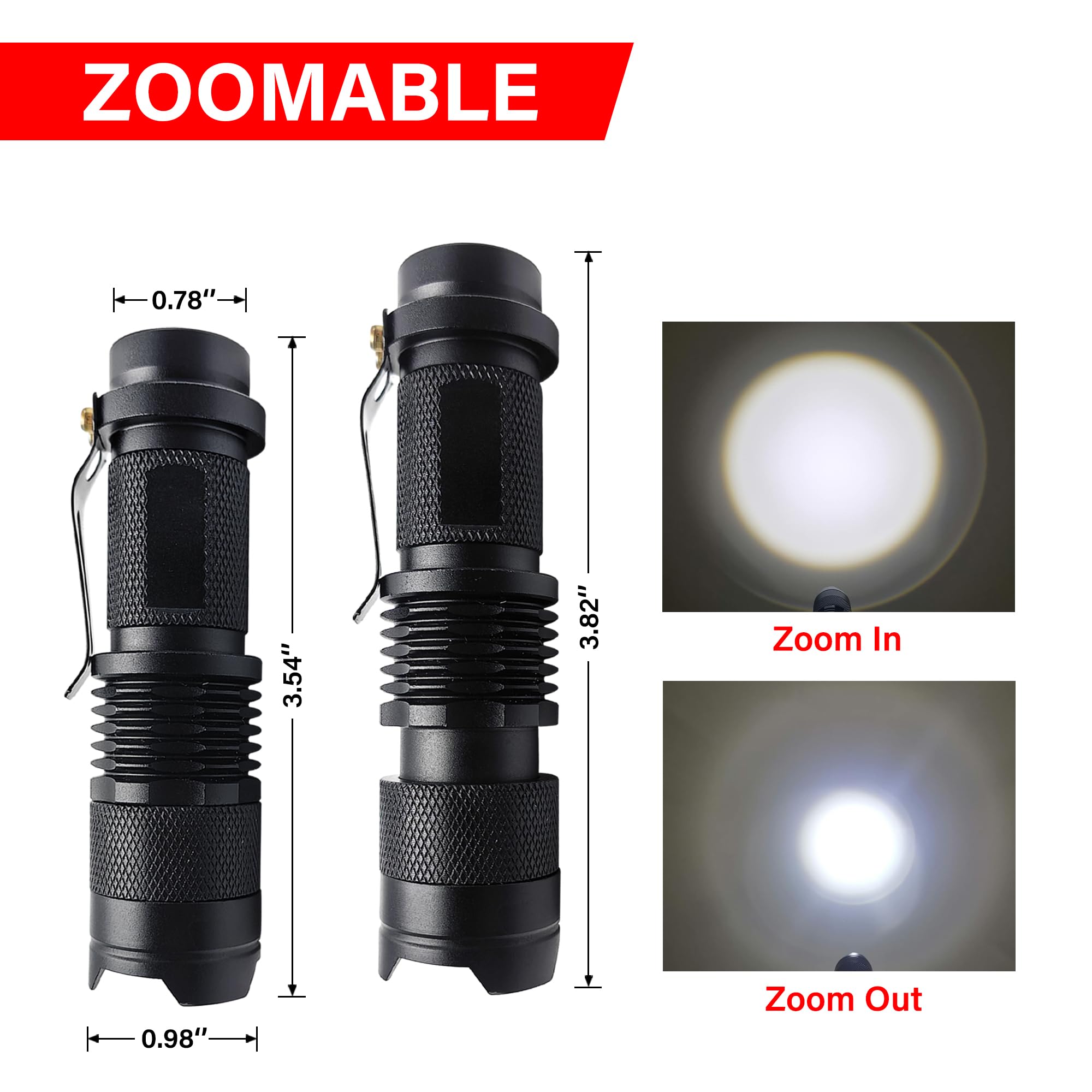 Decaker Mini Tactical Led Flashlight Single Torch Adjustable Focus Zoom Light For , Hiking, Camping, Hurricane & Power Outage (3)