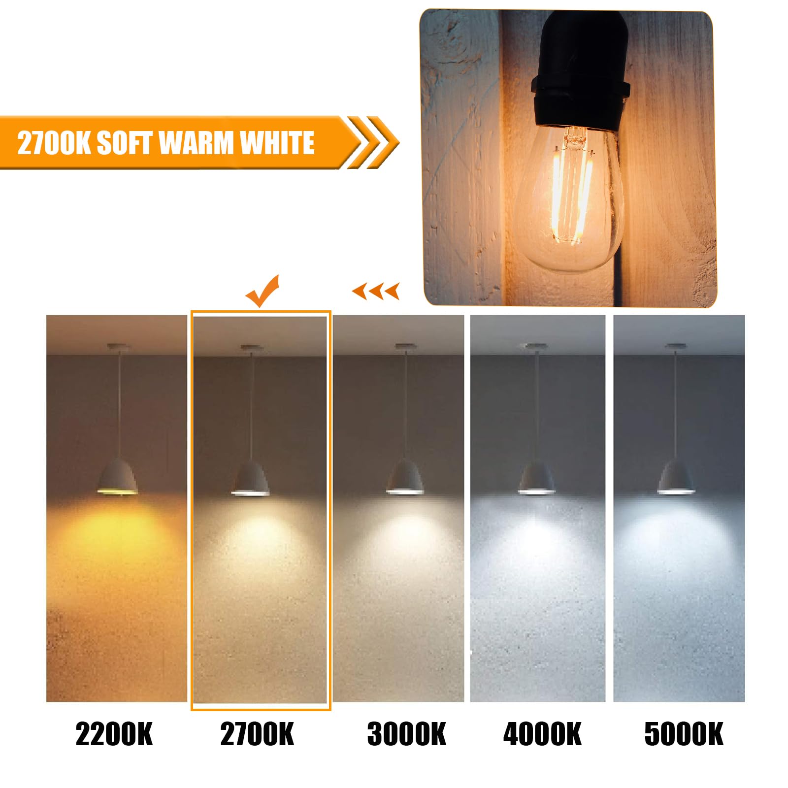 Winsaled Replacement Bulbs For String Lights, 2W S14 Shatterproof Outdoor Led Light Bulbs, 2700K Soft White, E26 Base, 30 Pack