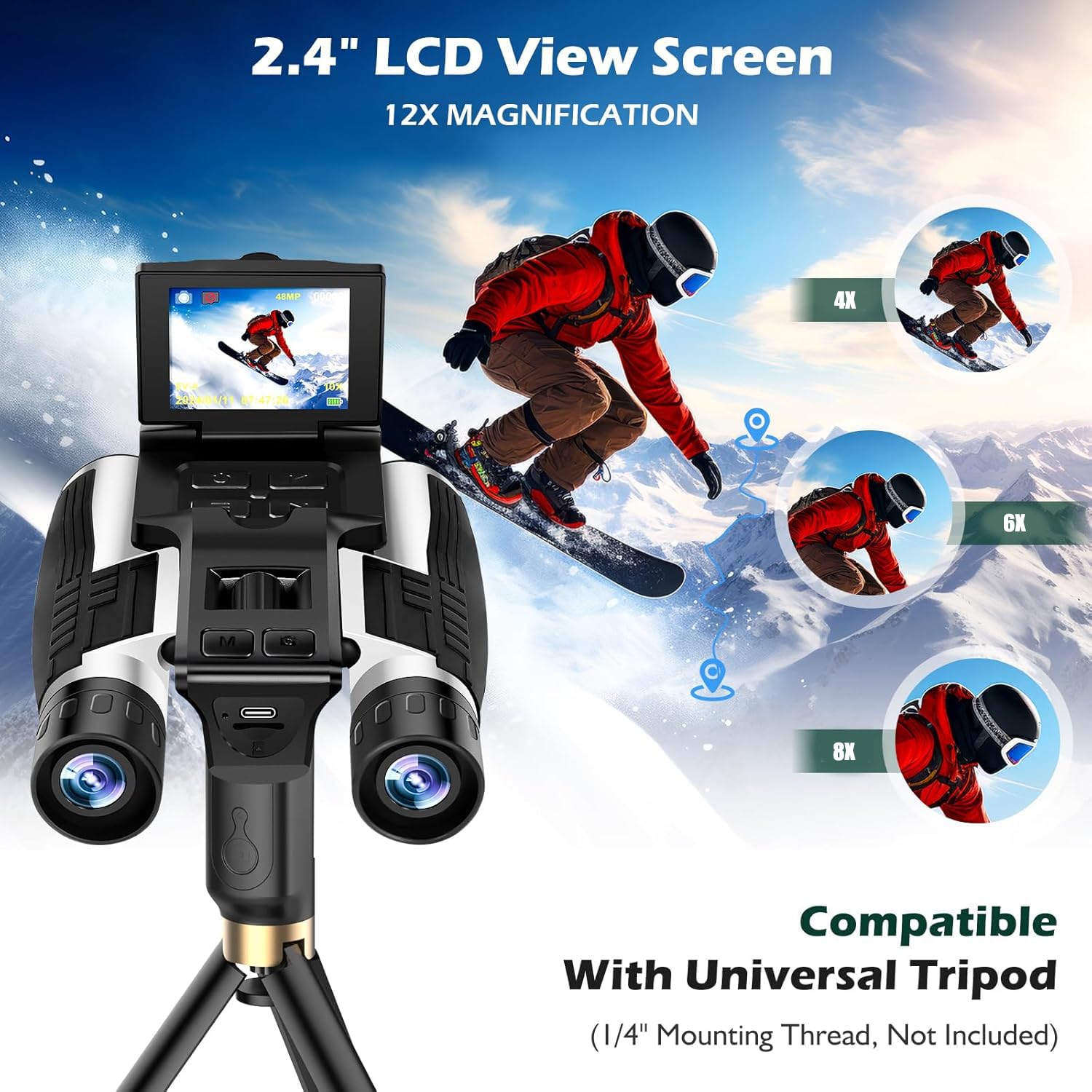 Camonity Digital Binoculars Camera, 2.4" Lcd Display 12X 48Mp Pictures 2.5K Videos Camera With 32Gb Card, Binoculars For Bird Watching Hunting Outdoor Adventures (Dt40)