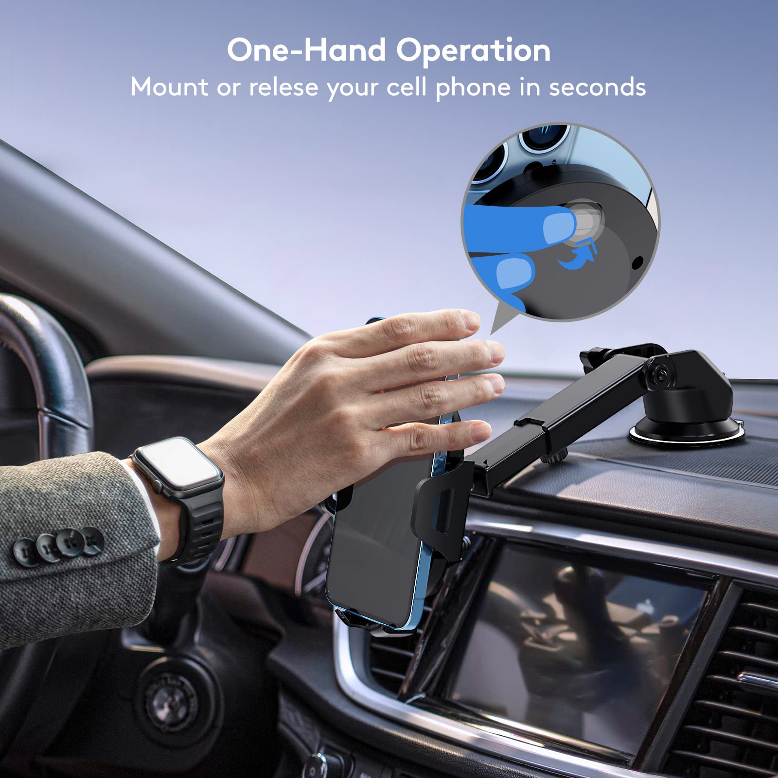 Madeggs Car Phone Holder Mount, [Strong Suction Cup] [Military Grade Durable] For Windshield And Dashboard, Adjustable Long Arm Compatible With Iphone 16 15 14 Pro Max And All Smartphones, Black