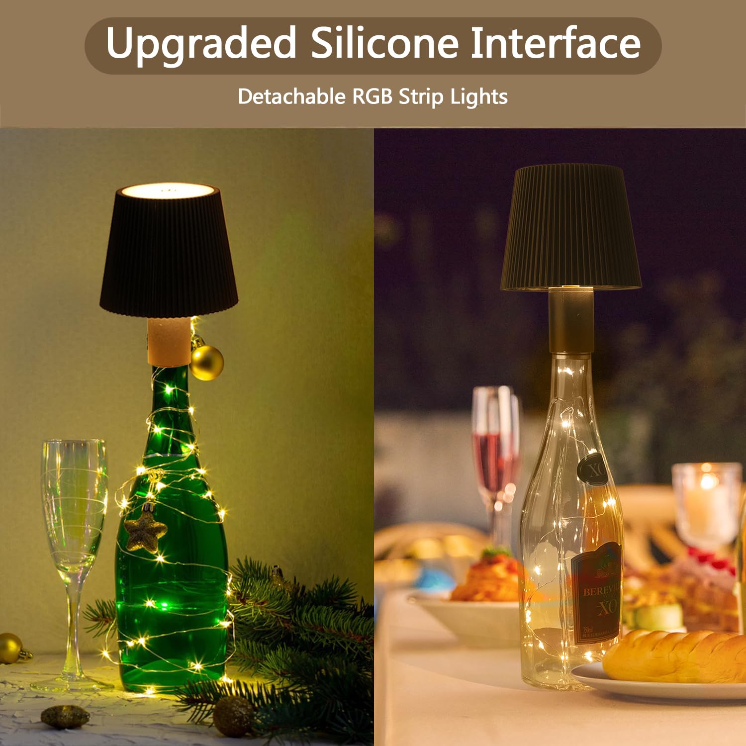 Oruno Wireless Bottle Lamp, Rgb Modes & 3 Color Stepless Dimming Bottle Lamp Shade, 5600Mah Rechargeable Touch Table Lamp With 80Cm Led Strip Lights, Desk Lamp For Bedrooms/Restaurants/Bars (Black)