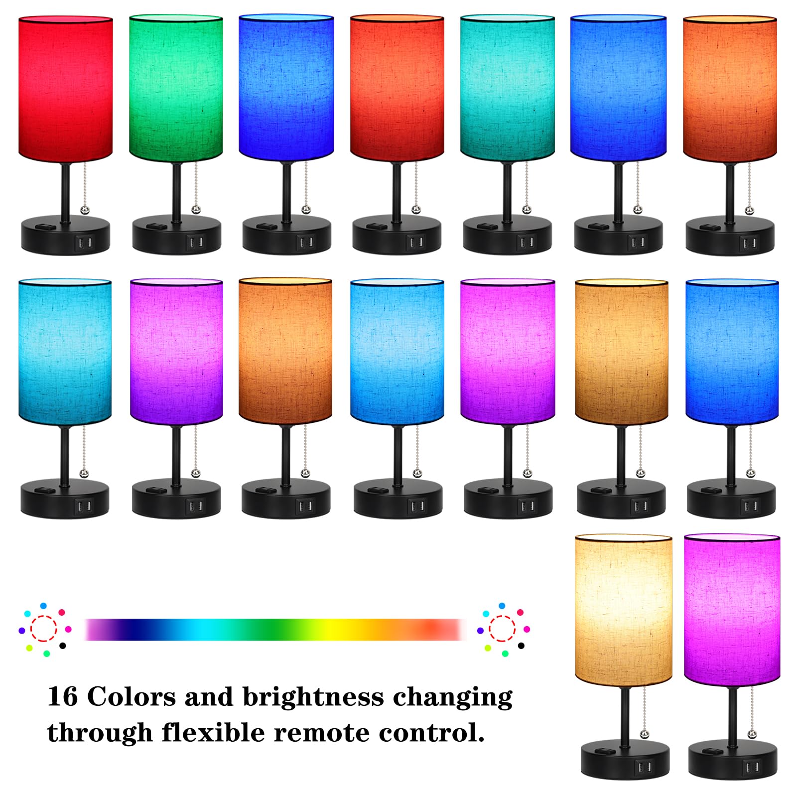 Tceumik Rgb Smart Lamps For Bedrooms & Living Room 3 Ways Dimmable Bedside Lamps Color Changing Nightstand Lamp With 2 Usb Port And Outlet Modern Night Stand Table Lamp Fabric Shade E26 Led Bulb