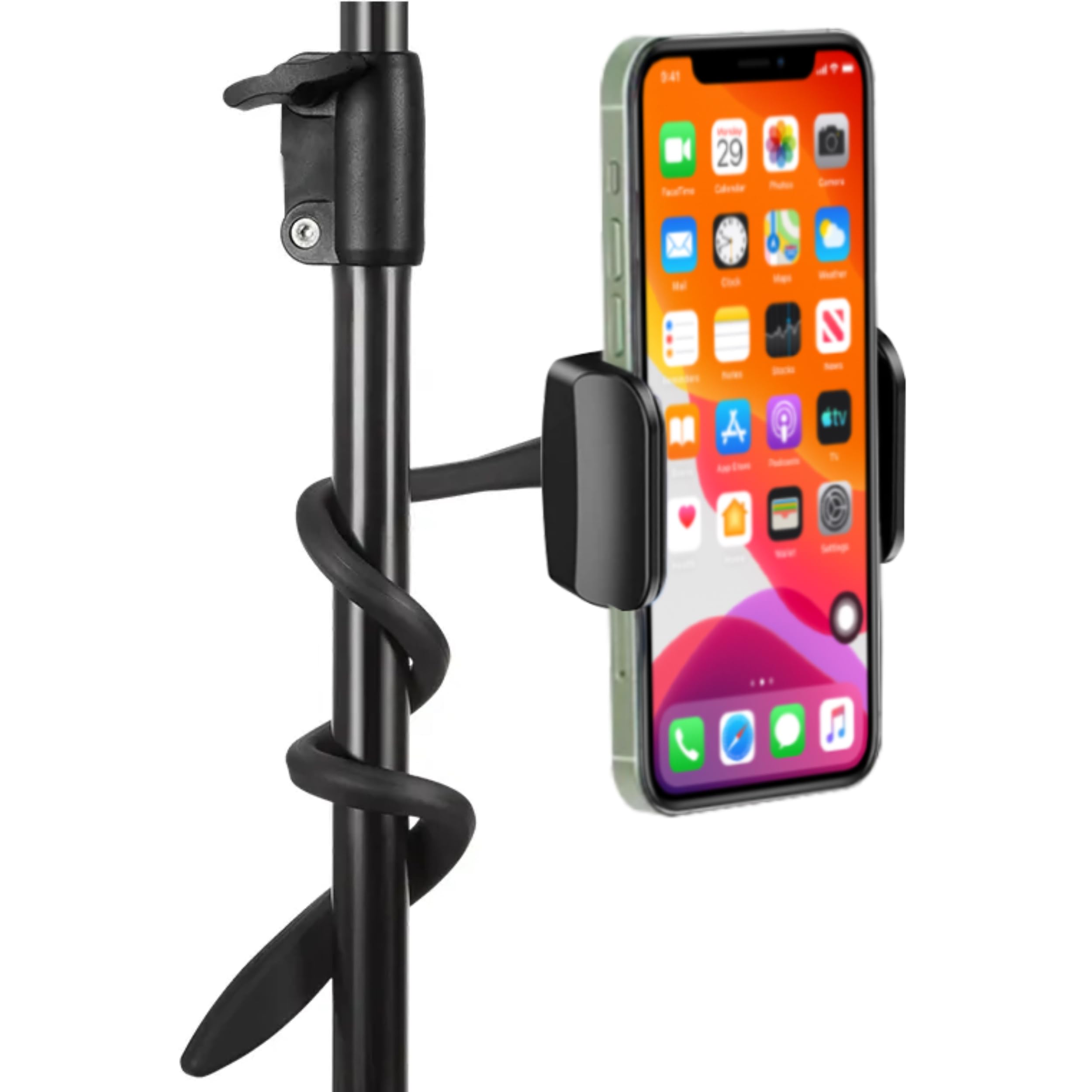 Logoless Gooseneck Phone Holder Wrap Around For Car, Stroller, Treadmill, Shopping Cart, Bike, Boat, Golf Cart, Desk, Bed - Flexible And Adjustable Iphone Holder - Cell Phone Mount And Stand