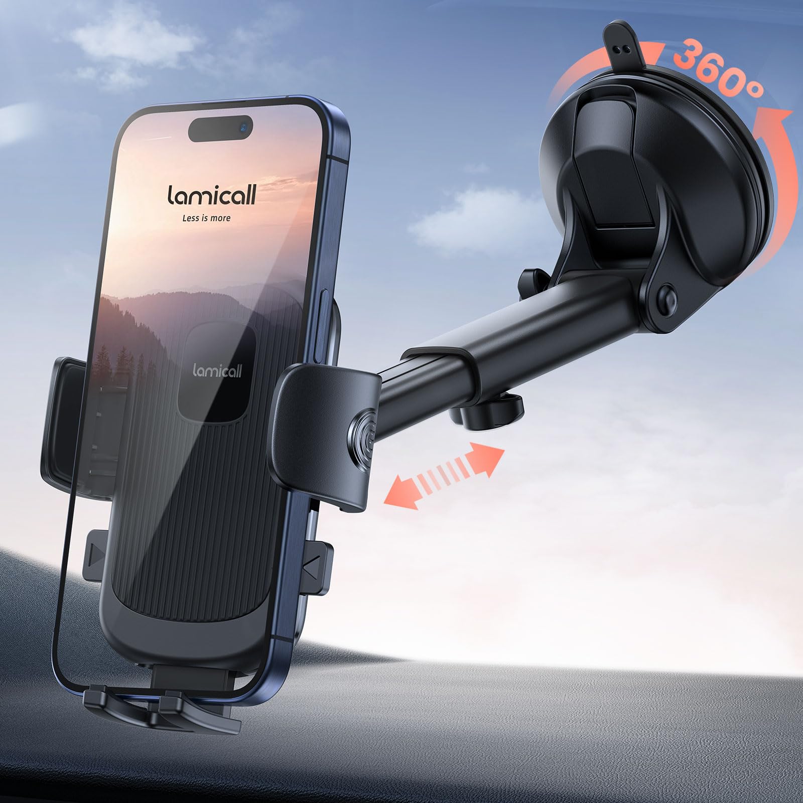 Lamicall Car Phone Holder - [Strongest Military-Grade Suction Cup] 360° Rotation Phone Holders For Your Car Quick Release Adjustable Car Phone Mount Dashboard For Iphone 16 Galaxy Smartphone Truck