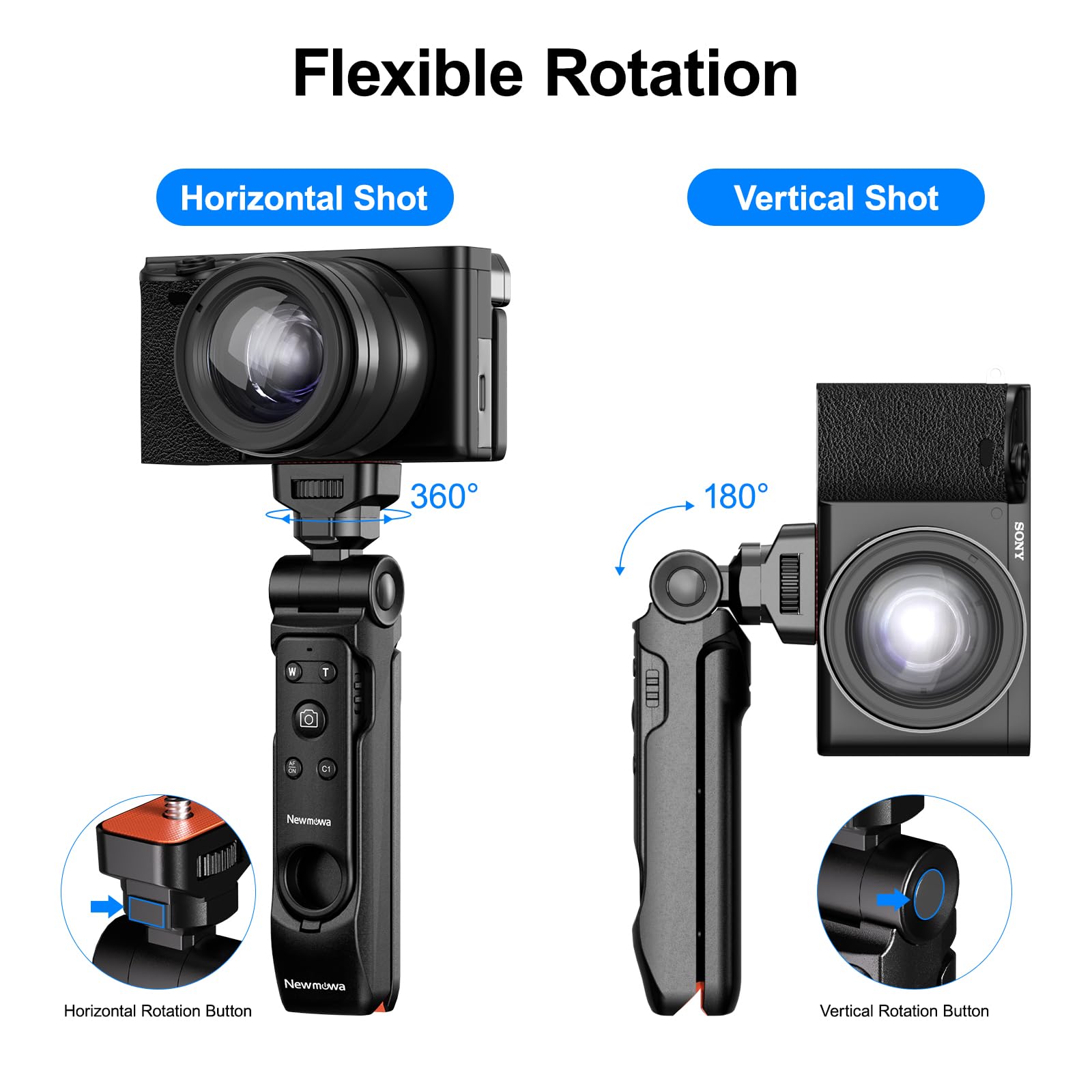 mowa Wireless Remote Control Shooting Grip & Mini Tripod For Sony Zv-1, Zv-1F, A7 Iii, A7R Iii, A9, A6100, Rx100 Vii, Canon Eos Rp, Eos R, 6D Mark Ii, 800D, Nikon Z, Z6 Ii, Z50, Coolpix A1000