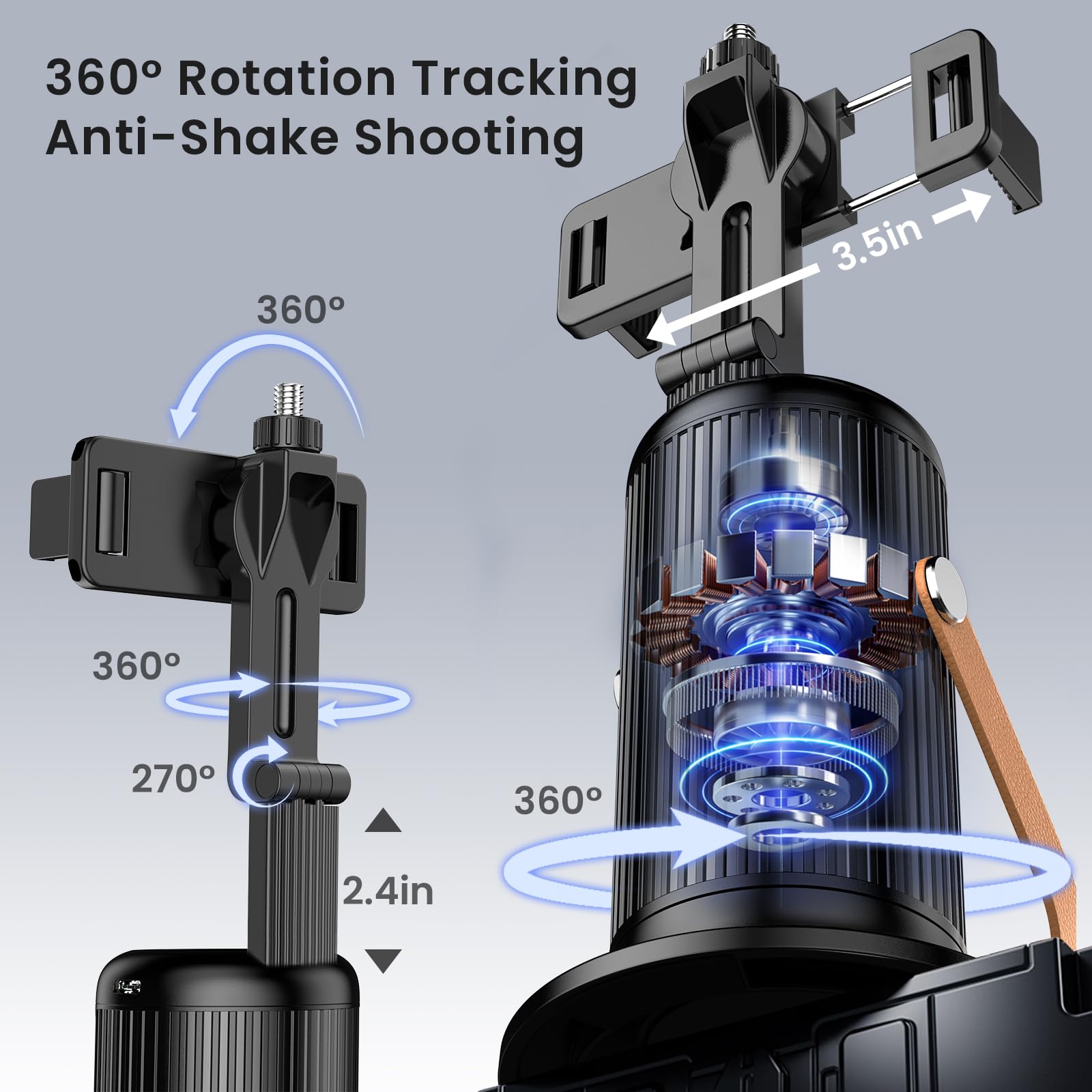 Linber P08 Auto Face Tracking Phone Holder, No App, 360°Rotation Phone Tracking Gimbal With Detachable Remote & 2 Fill Light, Phone Stand Gesture Control For Vlogging, Live Streaming, Video Recording