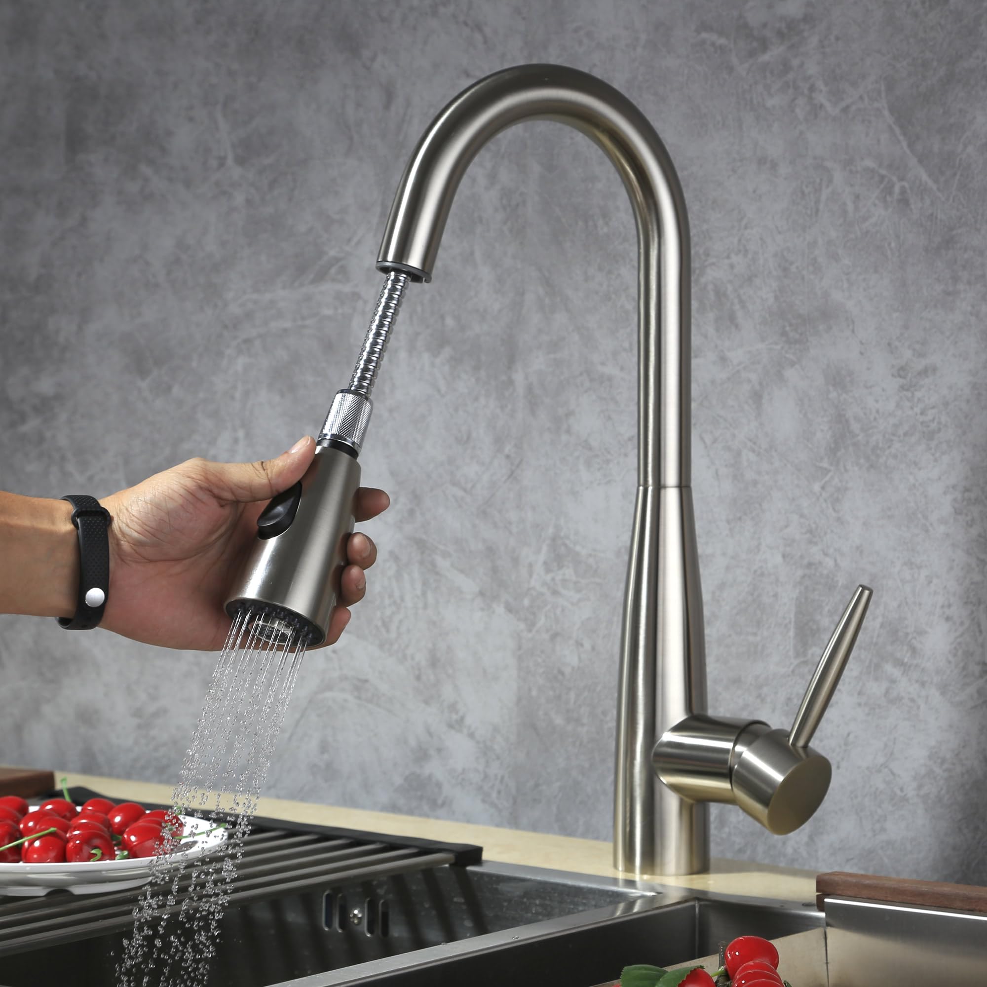 Dowell Kitchen & Bath Dowell Kitchen Faucet  Stainless Steel  Pull-Out Kitchen Faucet  Premium Quality High Arc Single Handle  Solid Brass Construction Ada Compliant Brushed Nickel 8002 005 02