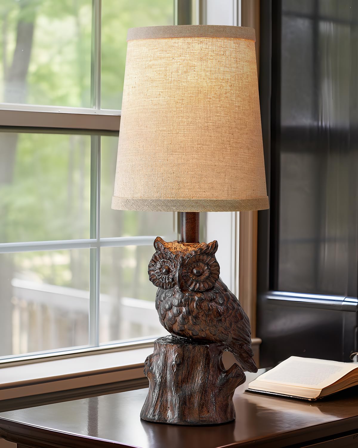 G-Safava 14.25" Small Table Lamp For Living Room Farmhouse Bedside Resin Single Lamp With Brown Owl Lamp Shape For Bedroom Retro Rustic Nightstand Lamp