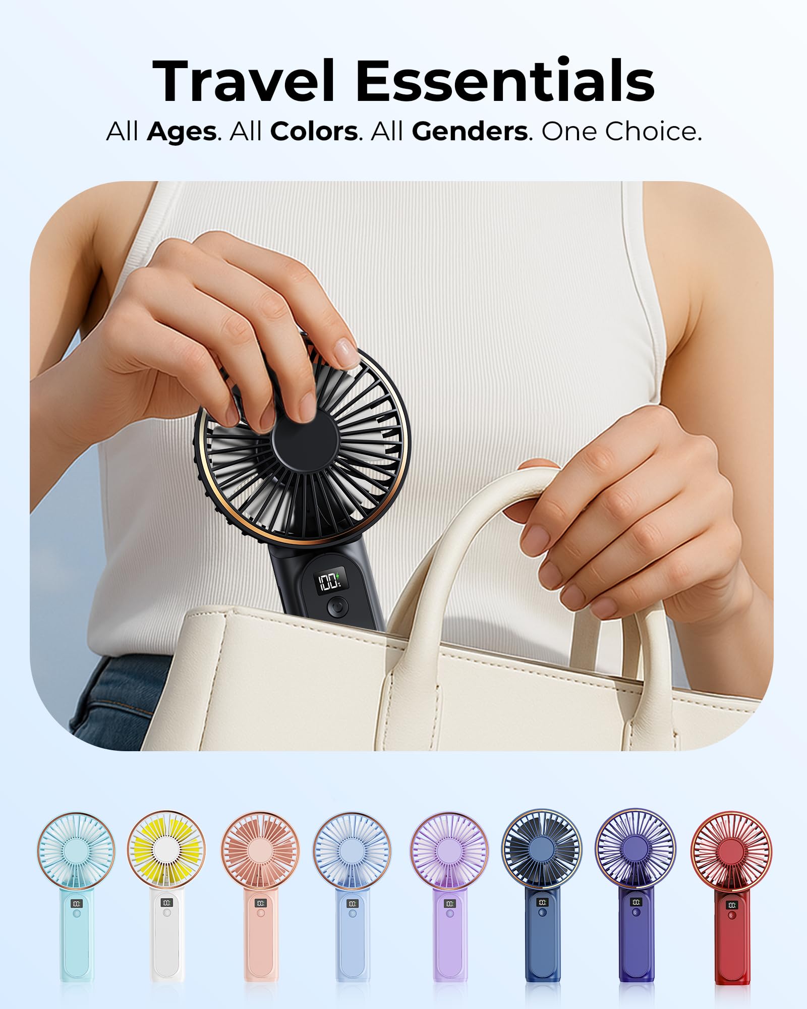 Portable Handheld Fan, 4000Mah, 180 Adjustable, 6 Speed Wind, Display Electricity In Real Time, Usb