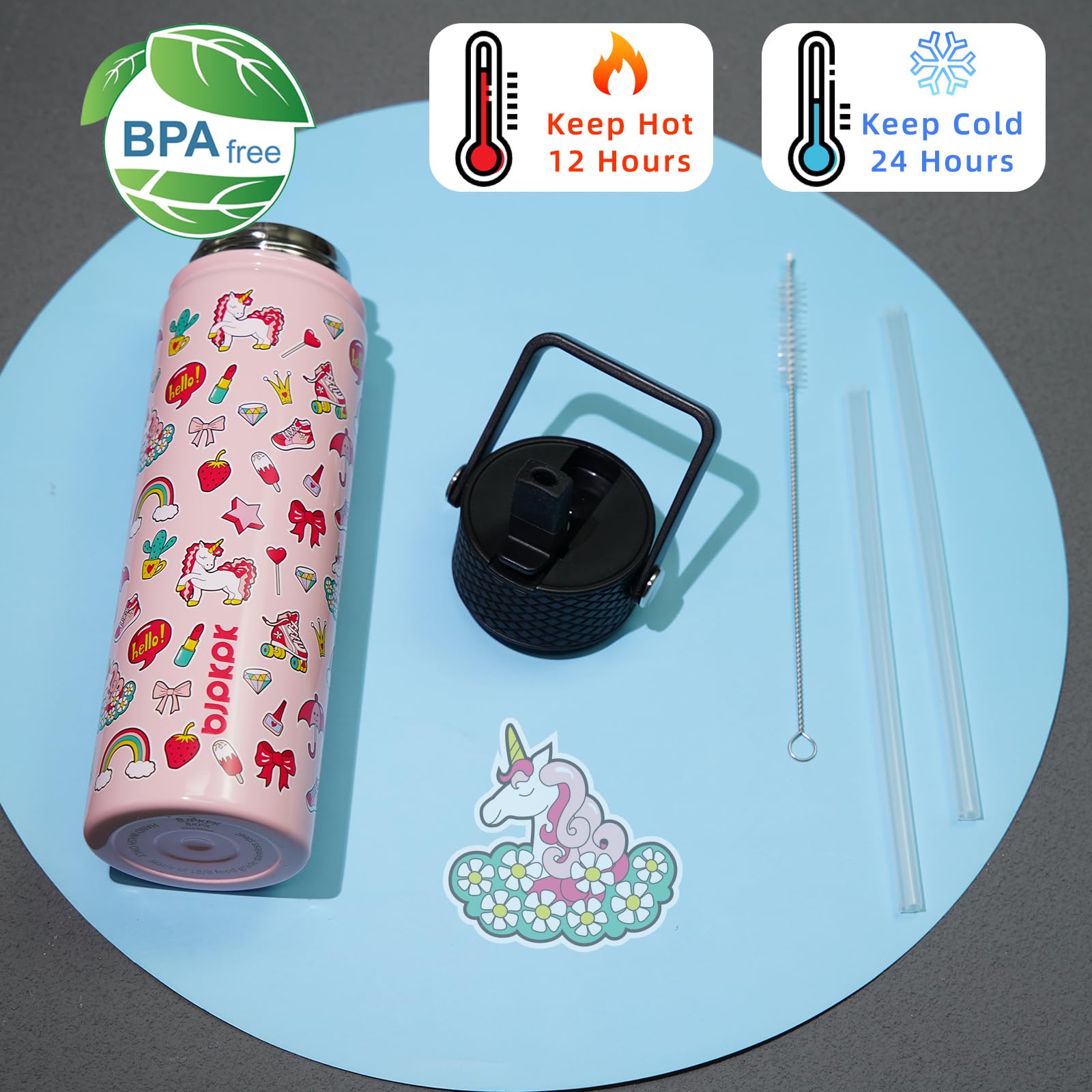Bjpkpk Insulated Water Bottle With Straw Lid, 22 Oz Stainless Steel Metal Water Bottles, Reusable