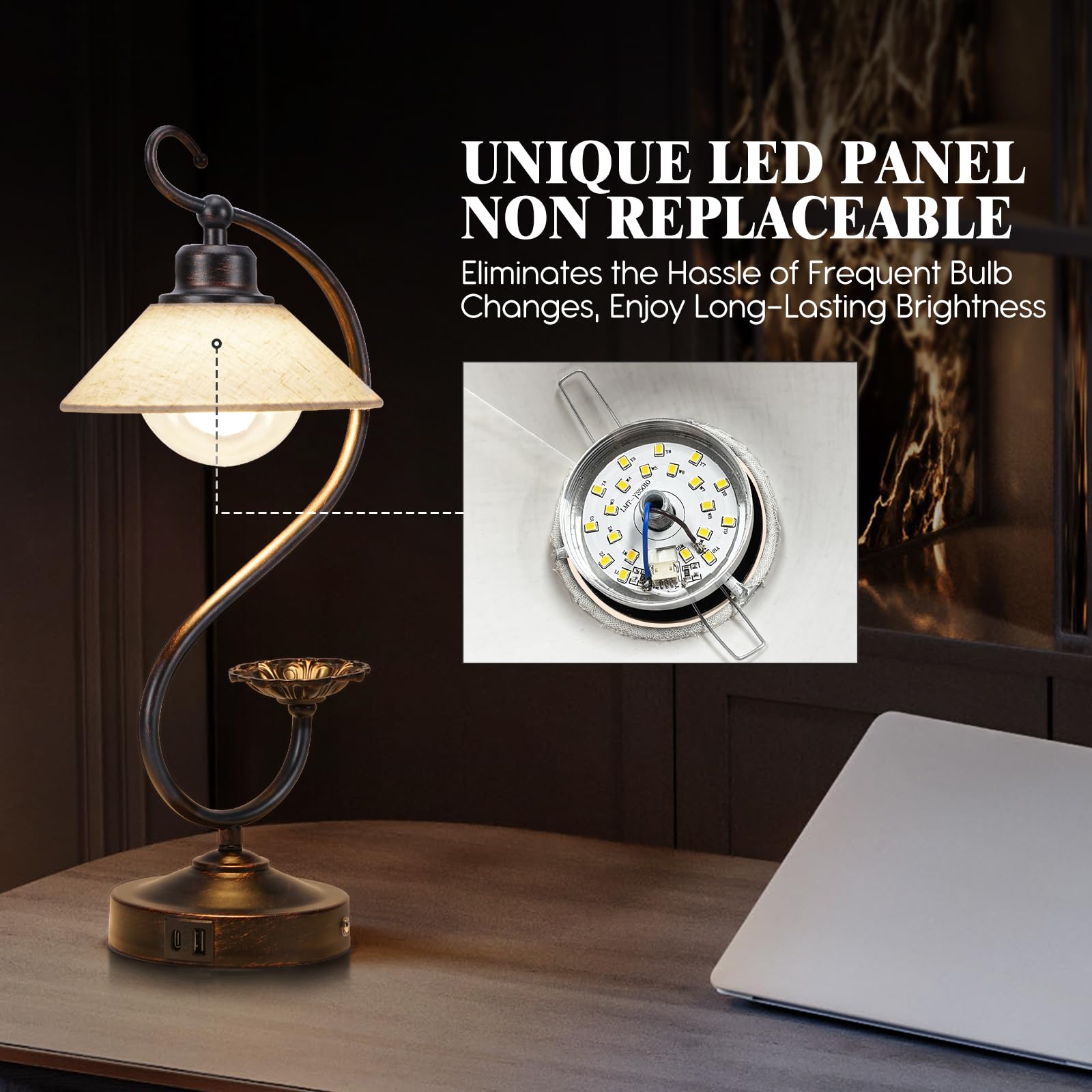 Hymela V05 Vintage Flower Table Lamp - Dimmable Nightstand Lamps With Usb C+A Charging Ports, Farmhouse Touch Bedside Lamp, Unique Small Led Lamps For Bedroom, Living Room, Entry, Dining, Entryway