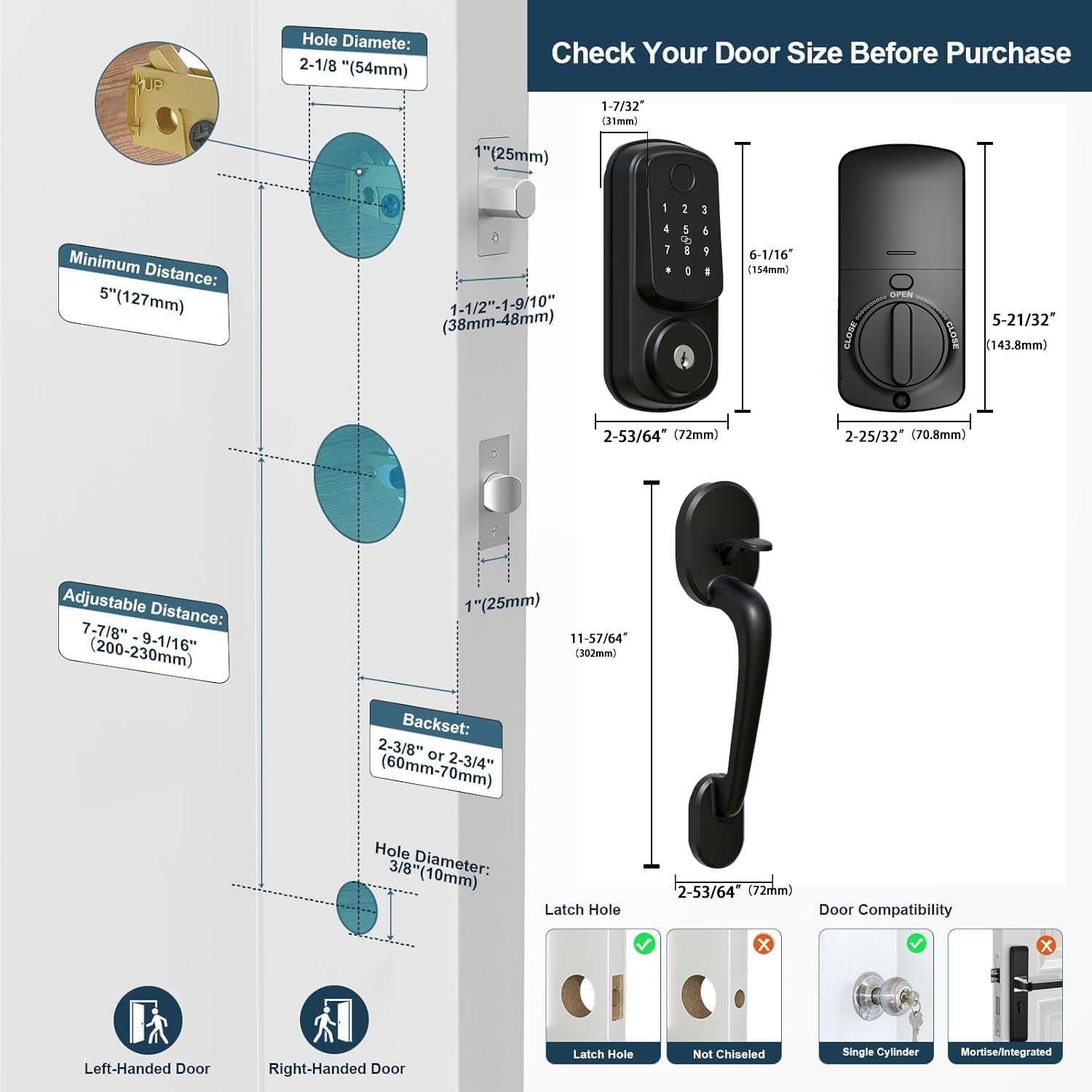 Seifgard Keyless Entry Door Lock With Handle Set, Keyless Entry Deadbolt With Handle Set, Smart Locks For Front Door Alexa Fingerprint Auto Lock,Black