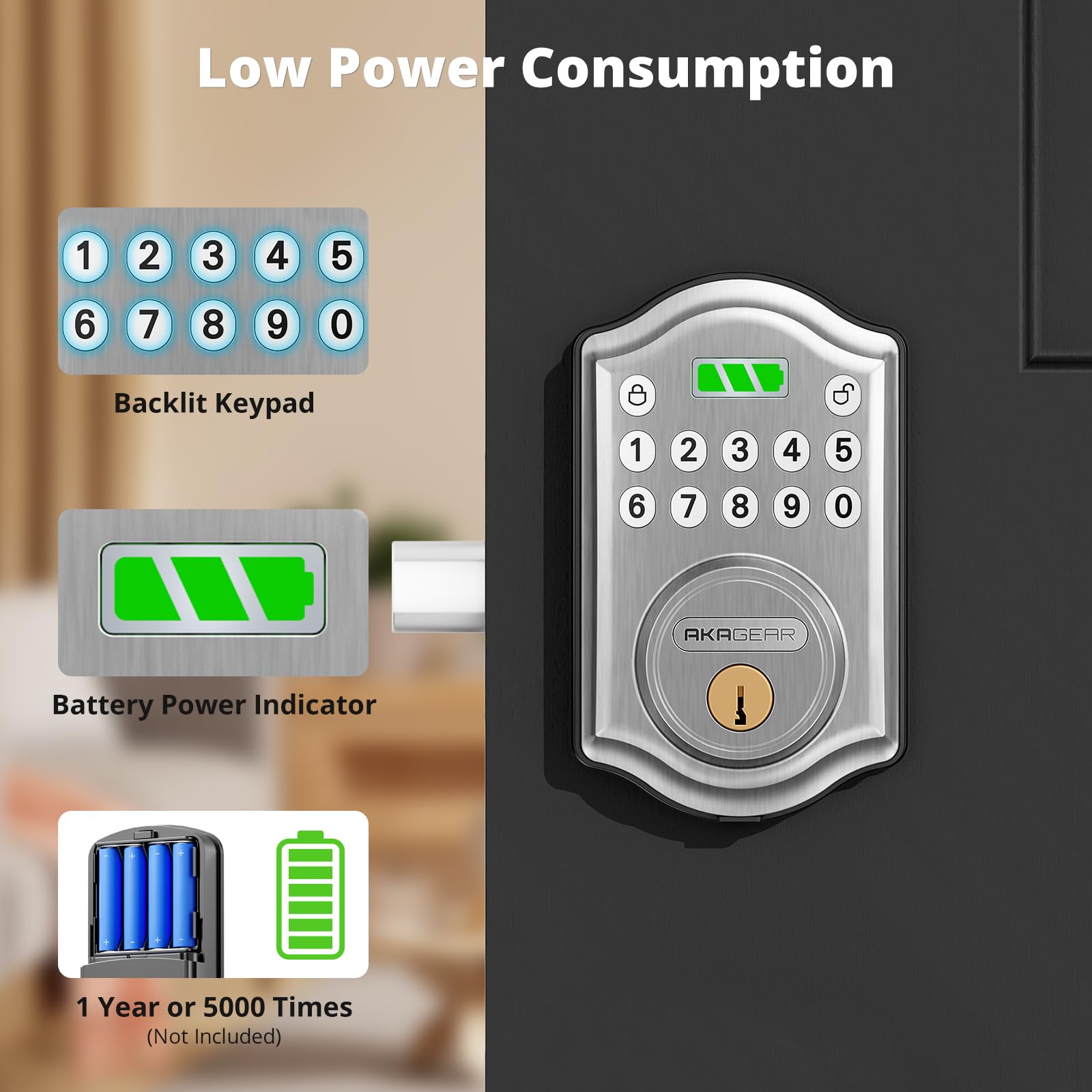 Akagear Keyless Entry Door Lock With Keypad - Smart Deadbolt Lock For Front Door With 2 Keys - Auto Lock - Easy Installation - Ds10 Mini (Satin Nickel)