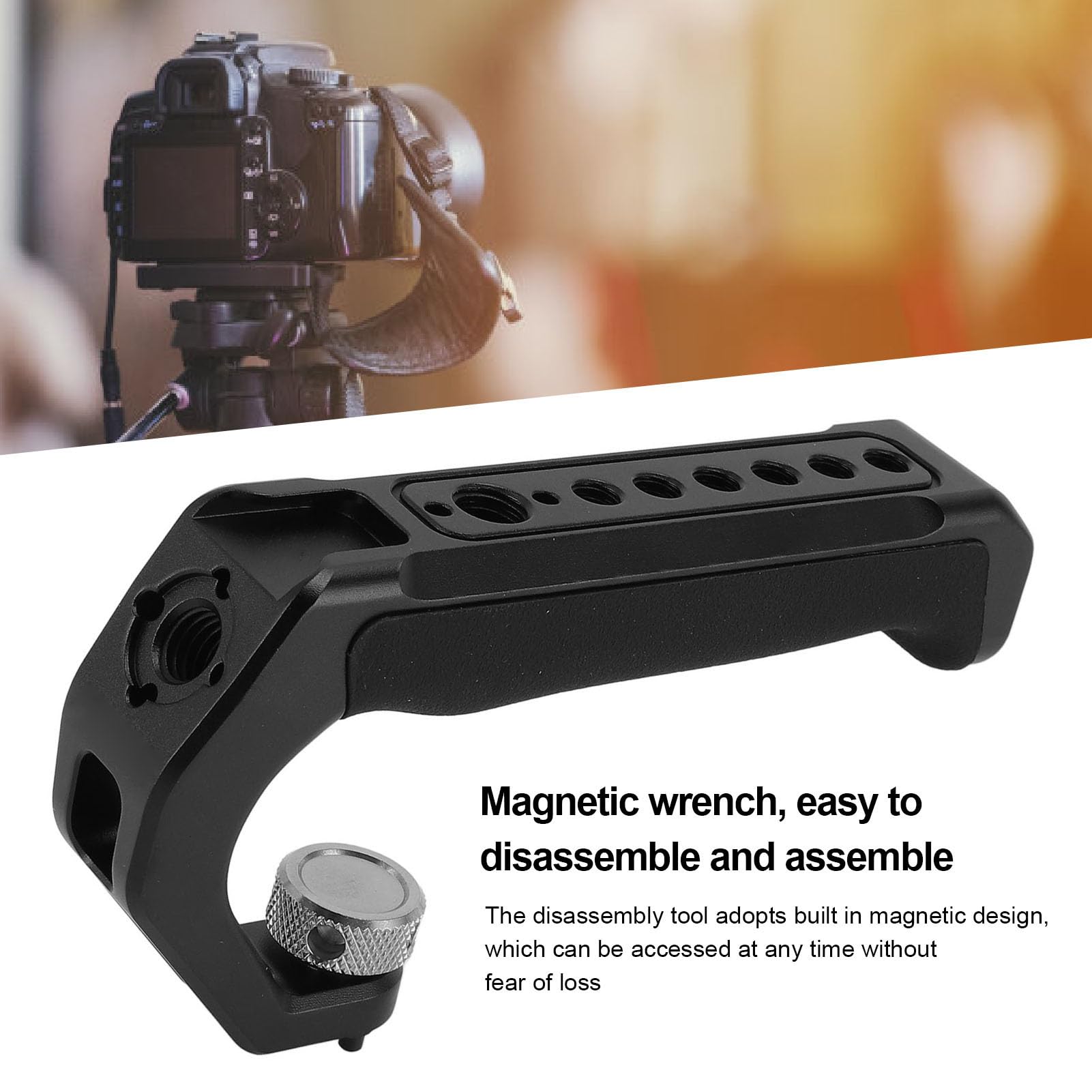 Fydun Camera Cage Top Handle Aluminum Alloy Silicone Video Stabilizing Rig Handle Grip With 1/4 3/8 Inch Screw Holes Cold Shoe Mount For Dslr Camera