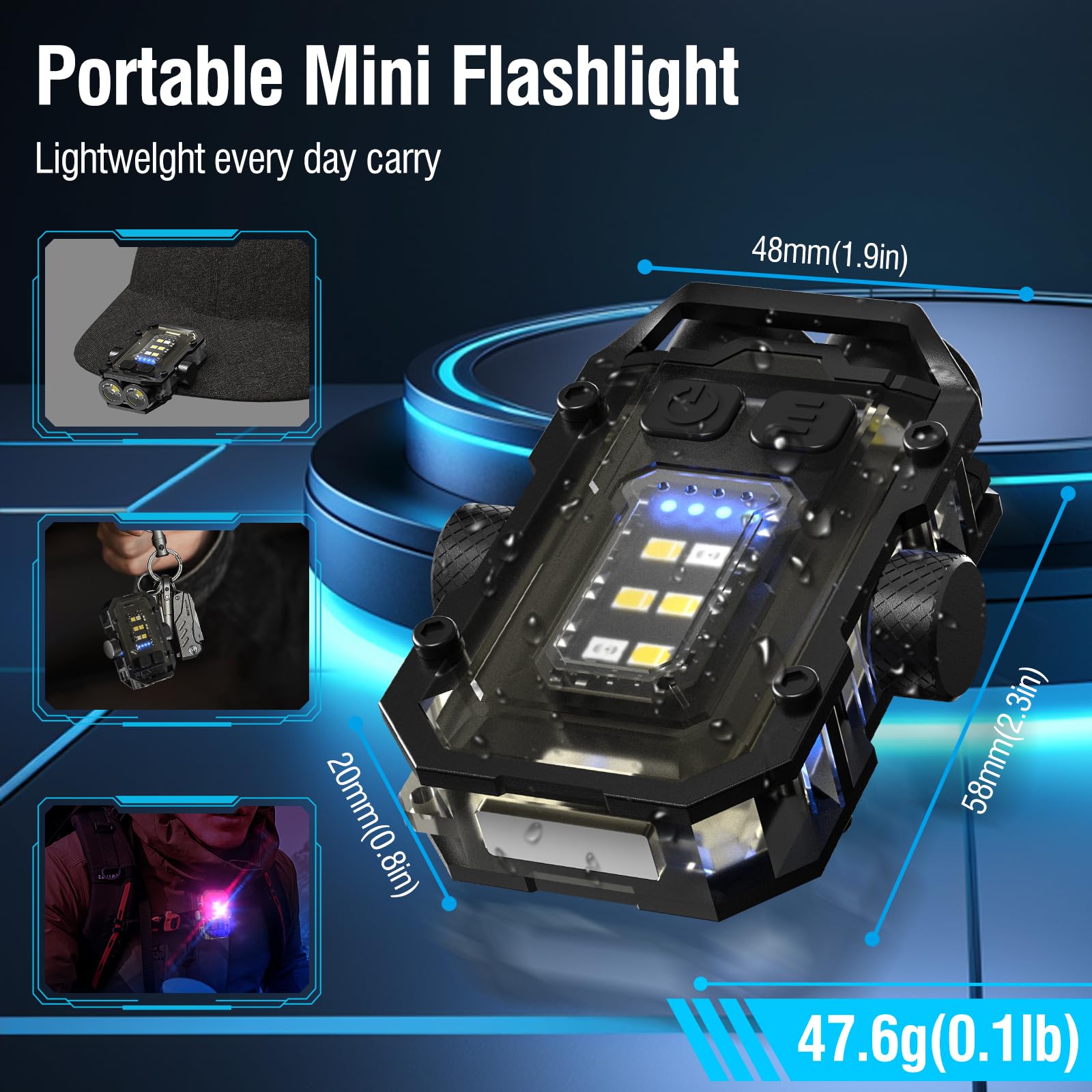 Ngokpyd N11 Clip Magnetic Mini Edc Flashlight 1000 Lumens Keychain Flashlights 8 Modes Pocket Flash Light With White Red Blue Lights Small Flashlight For Camping,Running,Emergency,Hiking(Black)