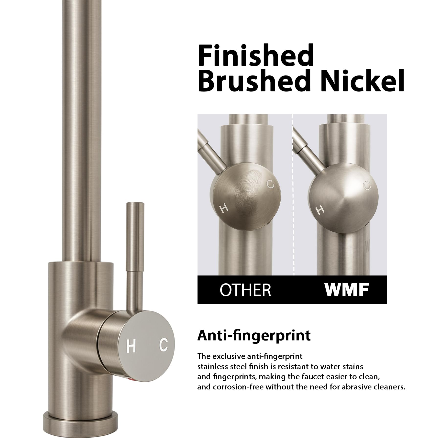 Wmf Kitchen Faucet With Pull Down Sprayer, Brushed Nickel, Anti-Fingerprint, High Arc, Dual Function, Stainless Steel, 1 Or 3 Hole Install For Rv, Farmhouse, Laundry, Bar, Camper