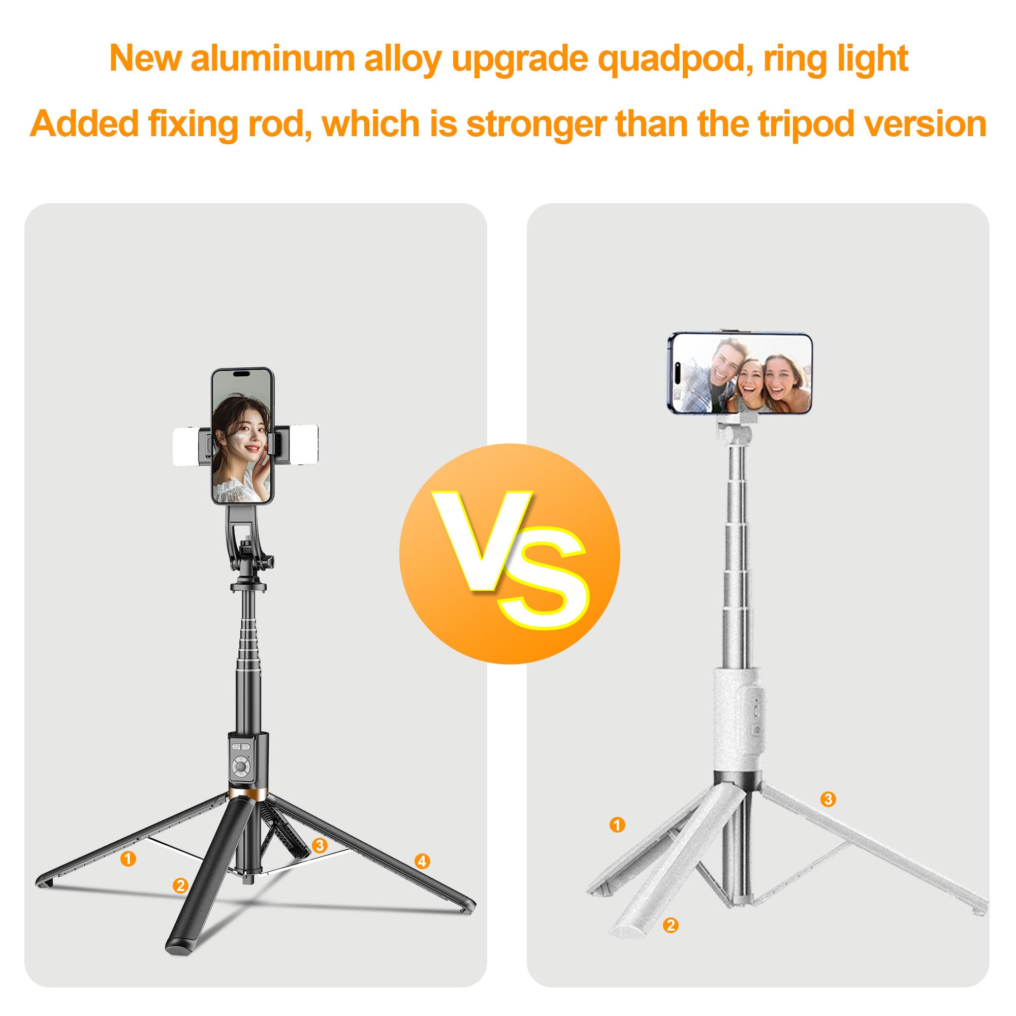 Fashion Stick Selfie Phone Tripod - 86.6'' Cell Phone Holder With Detachable Wireless Remote, Video And Picture, Phone Stand For Iphone Quadpod, Android, Camera
