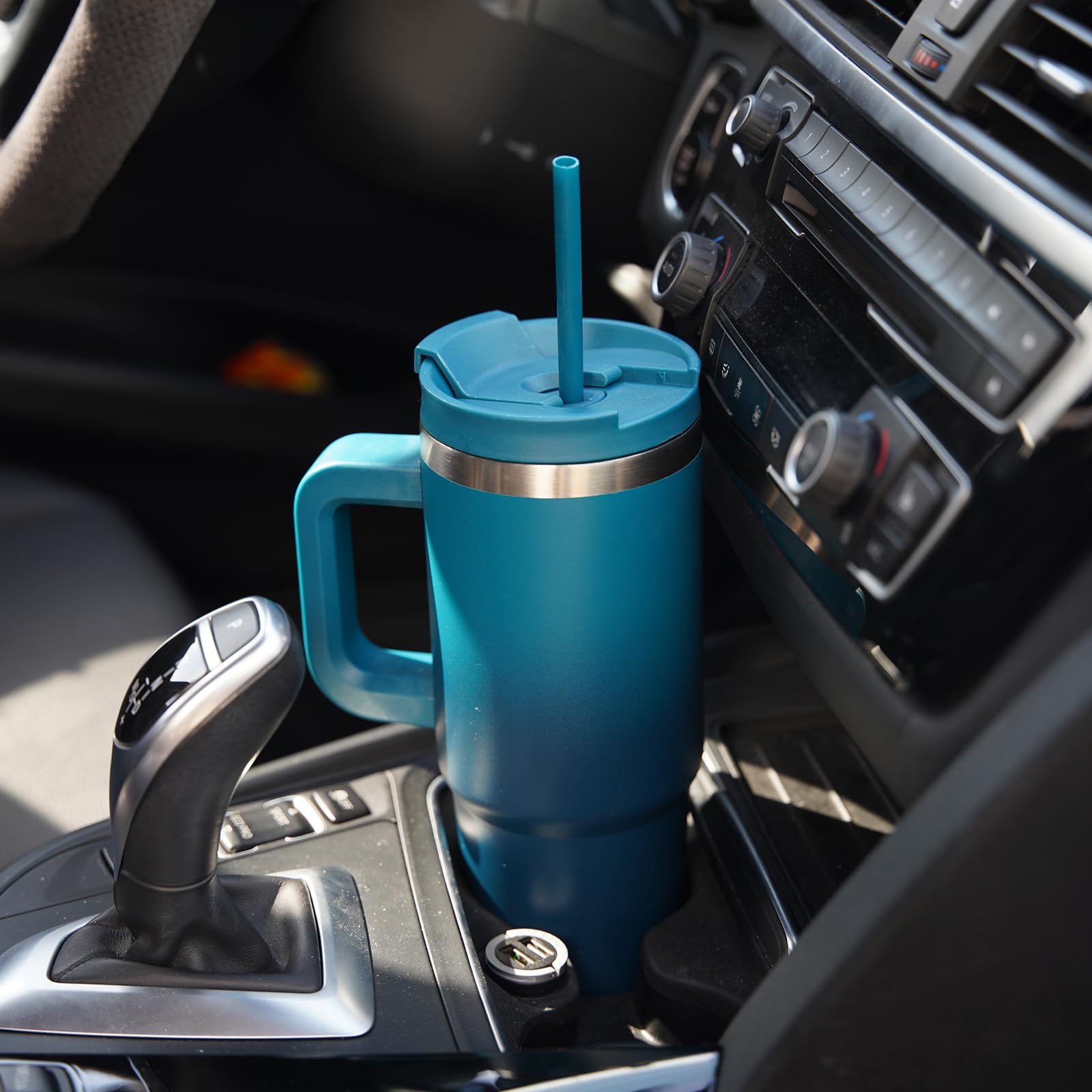 40 Oz Tumbler With Handle And 2 Straws,2 In 1 Lid Insulated Water Bottle Stainless Steel