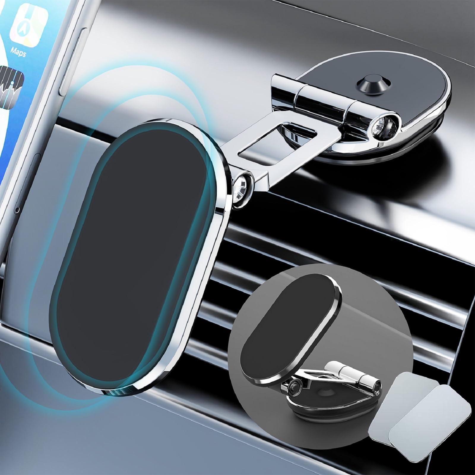 Chdfkkd Magnetic Phone Holder For Car  Foldable 8X Strong Magnetic Phone Mount Multi-Functional 720°Rotation Magnet Cell Phone Mount For All Smartphones (Standard Black)