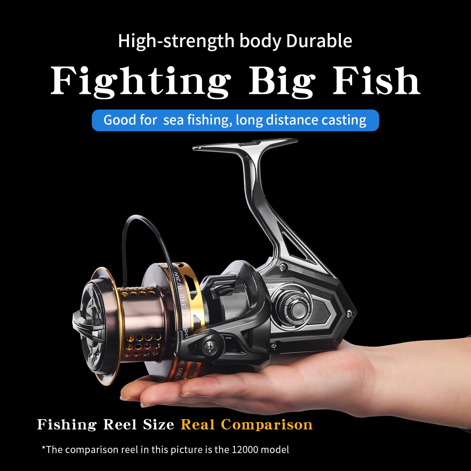 Haut Ton 8000/10000/12000 Big Game Surf Spinning Fishing Reel,20Kg Drag Power. Backlash- Bearings,Metal Reel Seat,Zinc Alloy Gear For Saltwater Inshore And Offshore Fishing