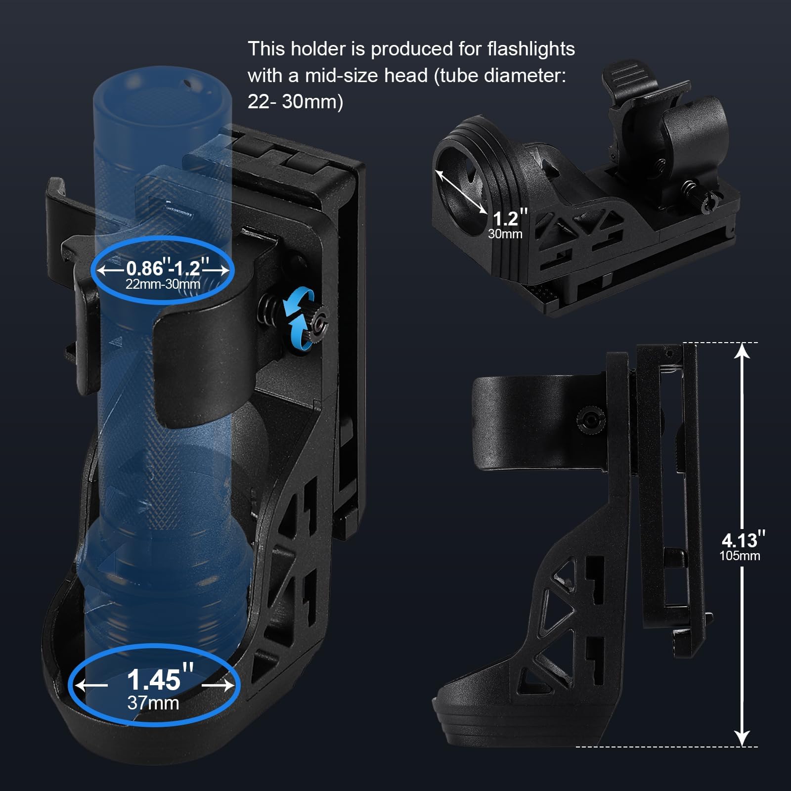 Sabertooth Police Tactical Flashlight-2200 High Lumen Duty Belt Flashlight For Law Enforcement Defense Single Mode Flashlight With Holster Tactical Gear Safety Accessories(Black)