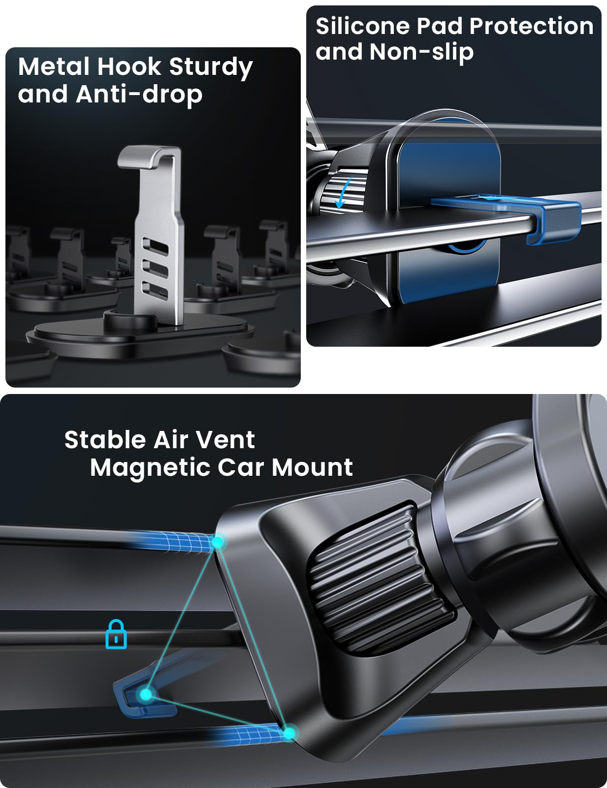 Ciencimy For Magsafe Car Mount, Phone Holder For Your Car Compatible With Magnetic Cable Clip,Strong Magnet Air Vent Mount Fit For Iphone 16 15 14 13 12 Pro Max Plus (Black)