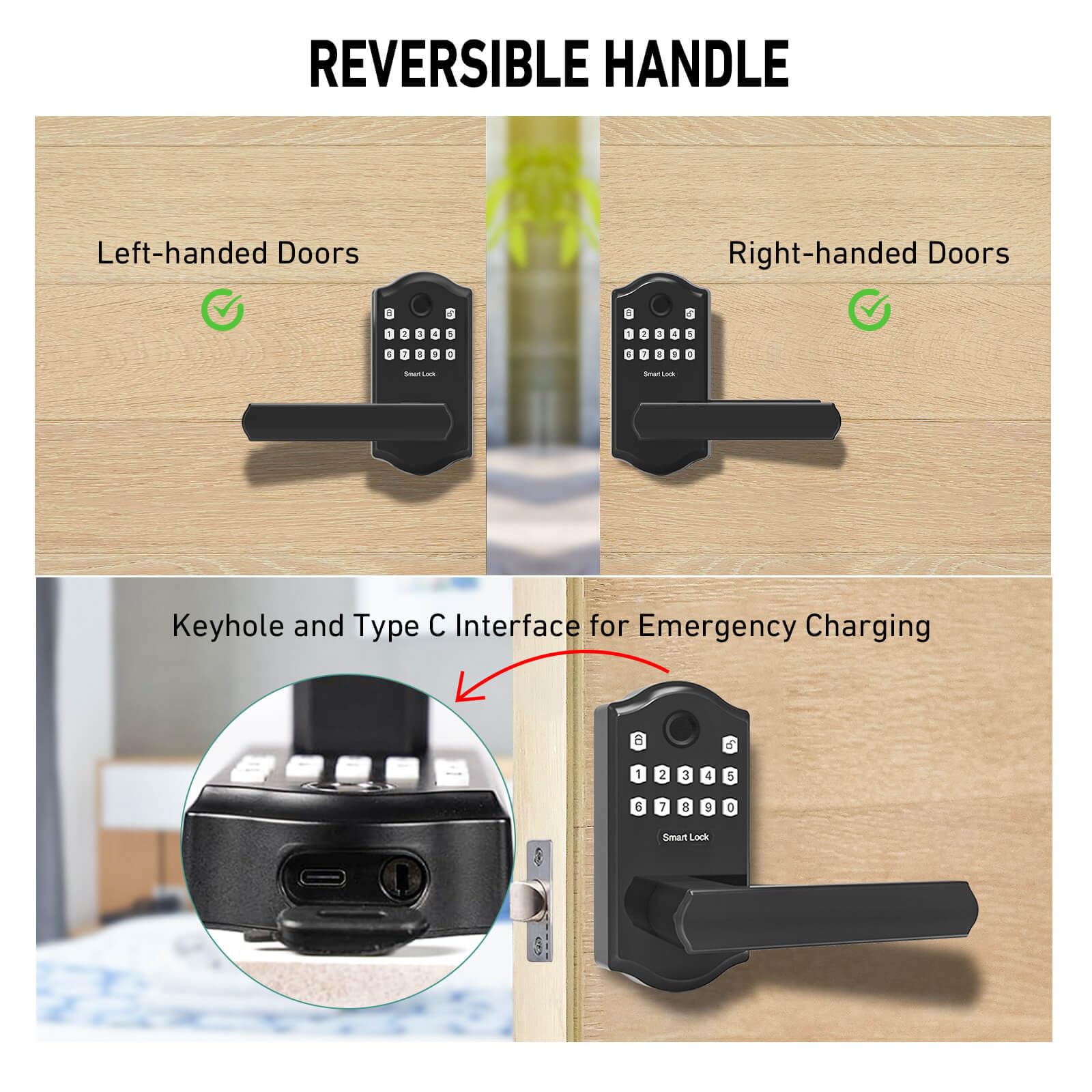 Hxdotecfin Keyless Entry Door Lock With Keypad, Smart Lock With Fingerprint And Door Knob For Front Door,Electronic Digital Door Lock With Handle,Easy To Install, Matte Black