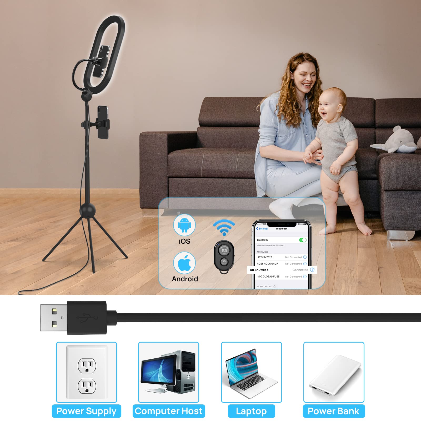 Qiaya Ring Light With Stand And Phone Holder, 14" Selfie Lights 77" Tall Tripod With Remote Compatible With Iphone Phone Led Halo Standing Lighting For Makeup Tiktok Youtube Camera Photography Zoom Videos