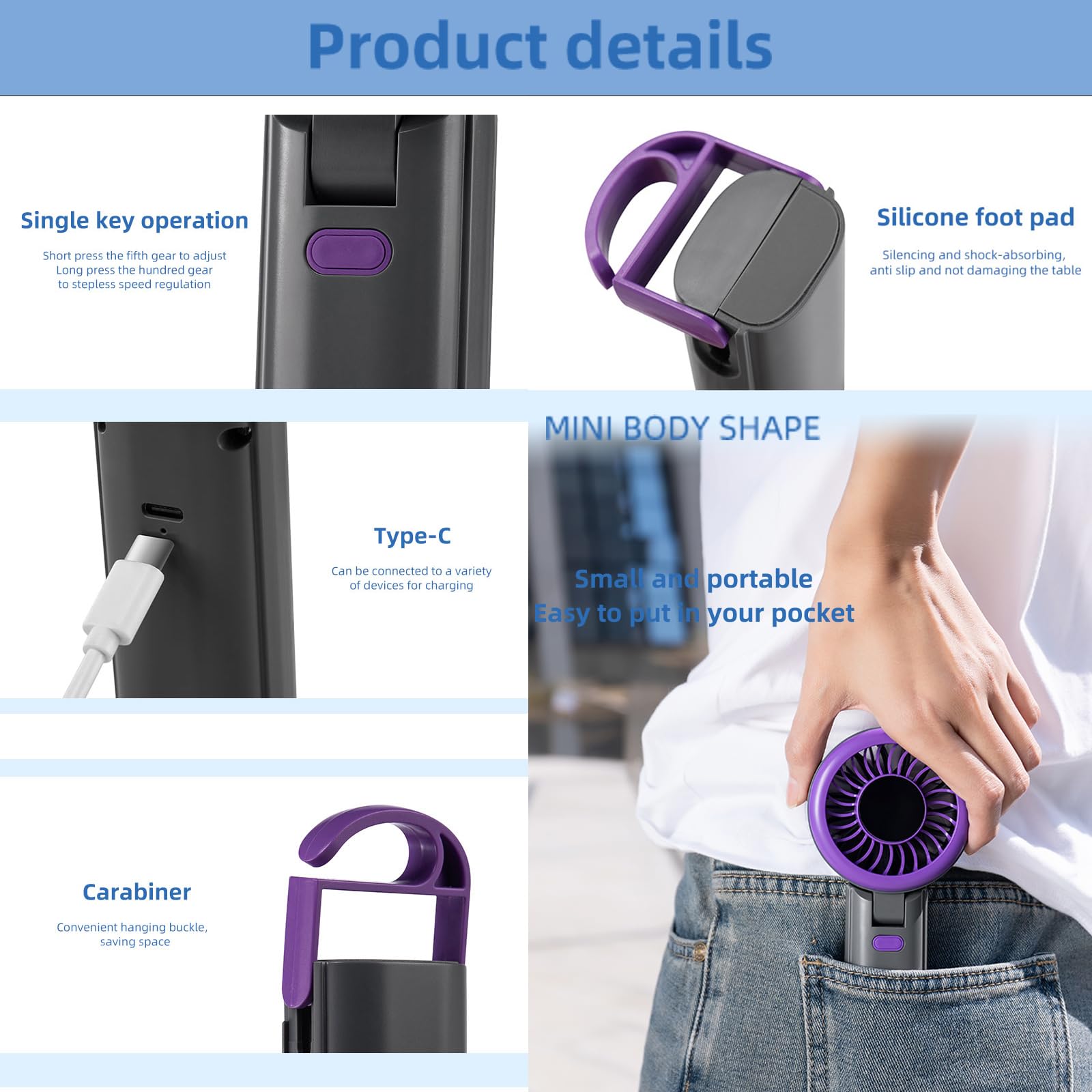 Portable Fan-3 In 1 Usb Rechargeable Handheld Mini Fan, Multifunctional Small Fans With 100 Speed