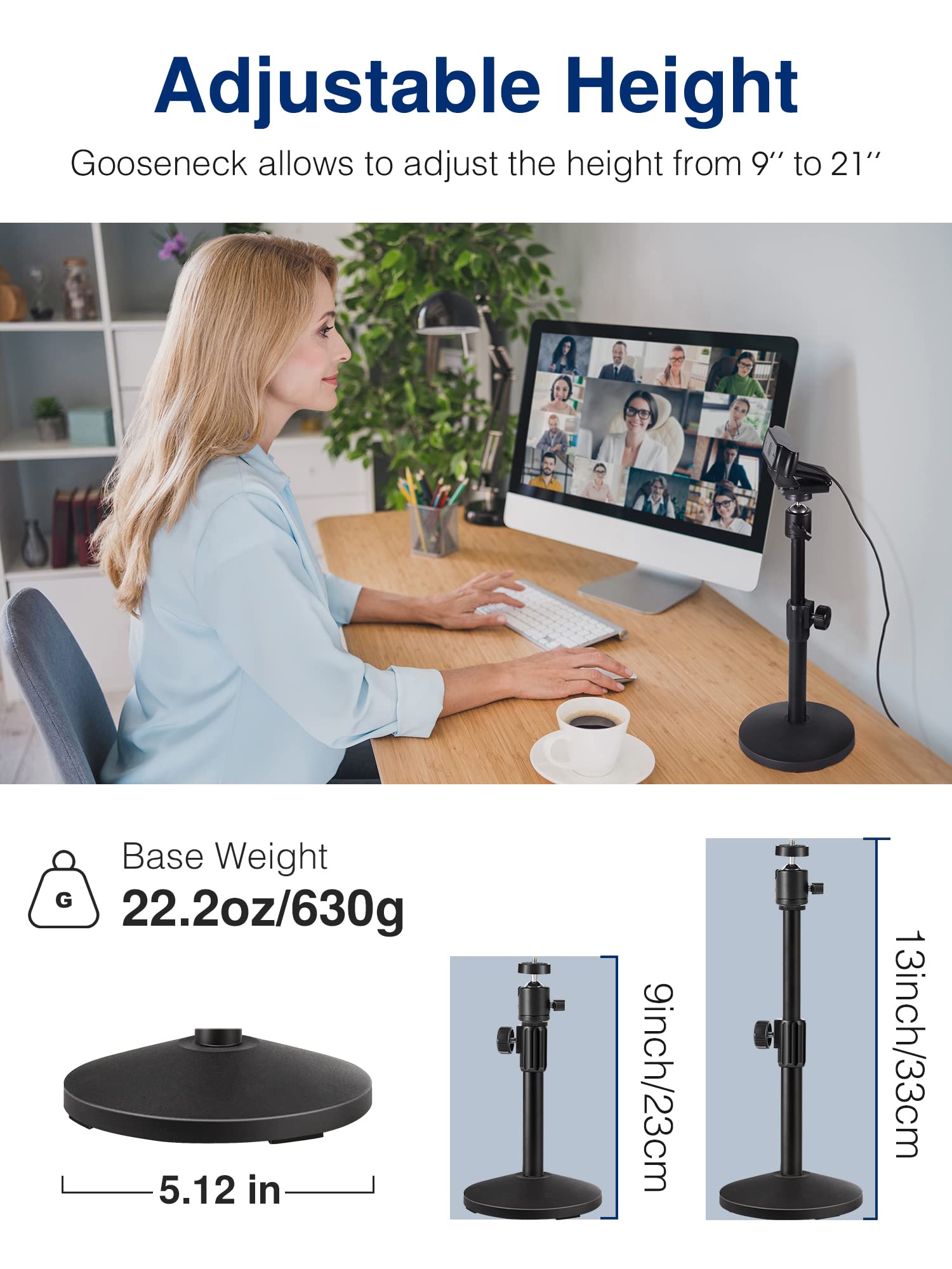 Puroma Webcam Stand Goose-Neck Mount Stand Desktop Stand For Logitech Webcam C922 C930E C920S C920 C615 And Other Webcam With 1/4" Thread