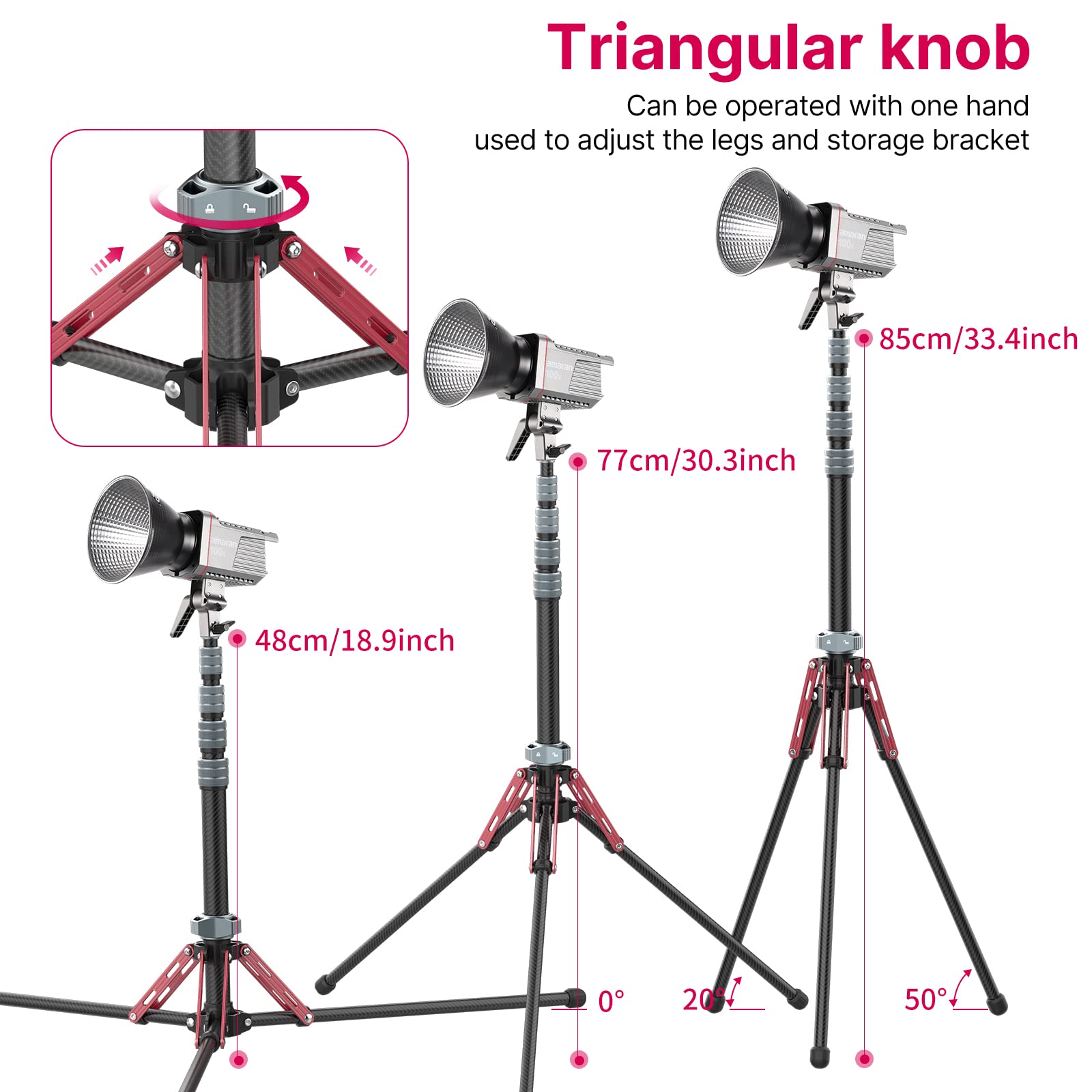 Ulanzi Light Stand Carbon Fiber Mt-49, Adjustable Tripod Stand For Photography With Phone Clip, 194Cm/76.4Inch Studio Sturdy Tripod For Speedlight Flash Softbox Strobe Light Camera With Carrying Bag